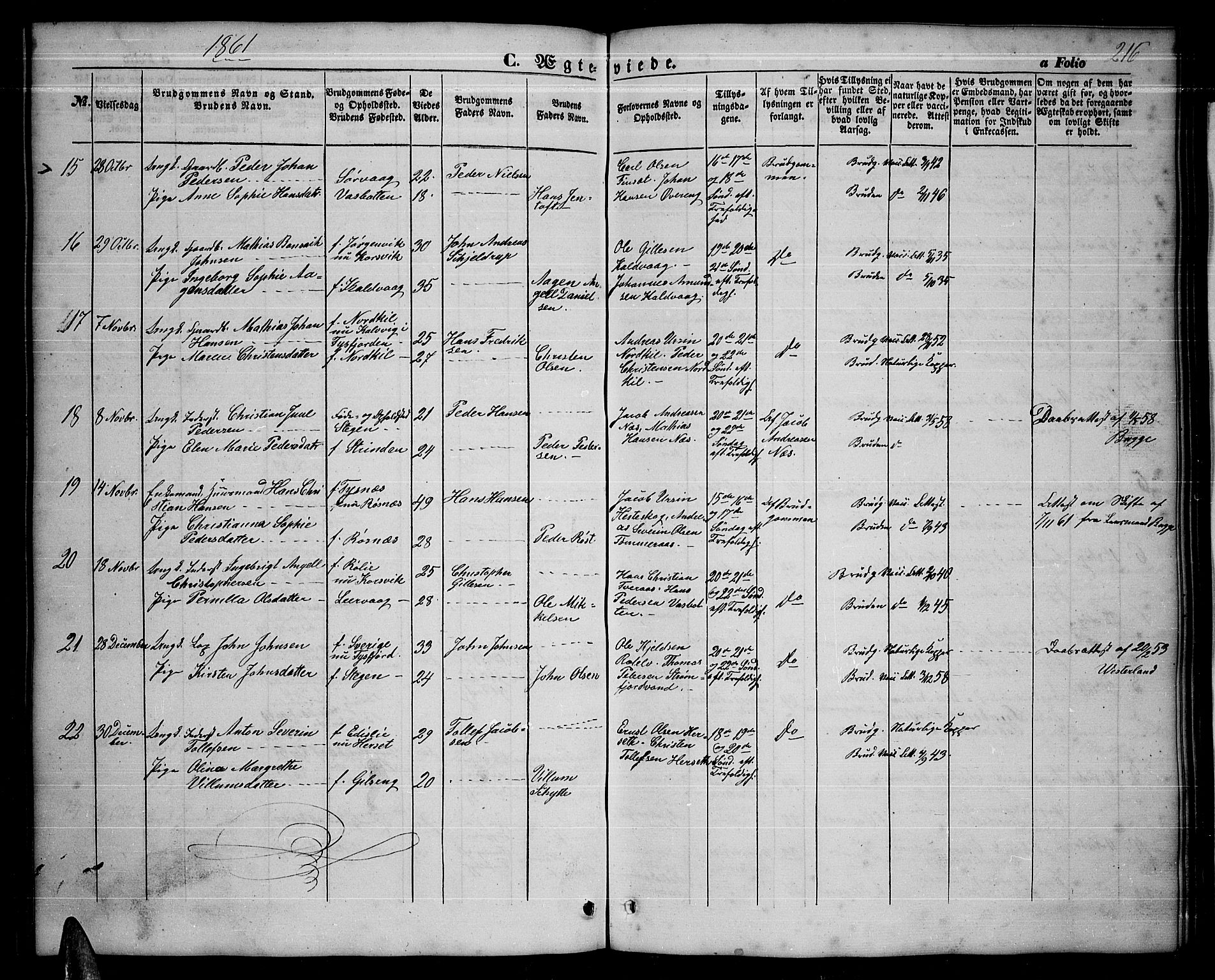 Ministerialprotokoller, klokkerbøker og fødselsregistre - Nordland, AV/SAT-A-1459/859/L0857: Klokkerbok nr. 859C03, 1854-1873, s. 216