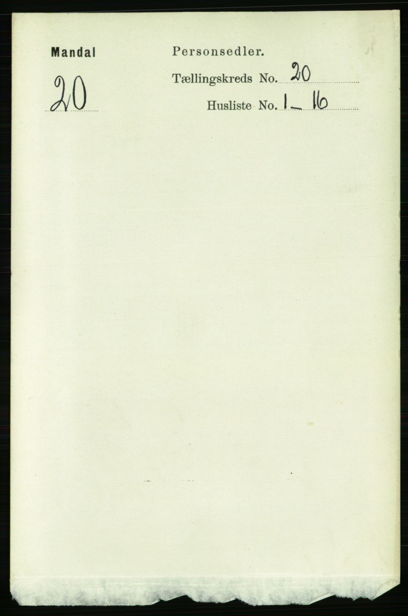 RA, Folketelling 1891 for 1002 Mandal ladested, 1891, s. 3944