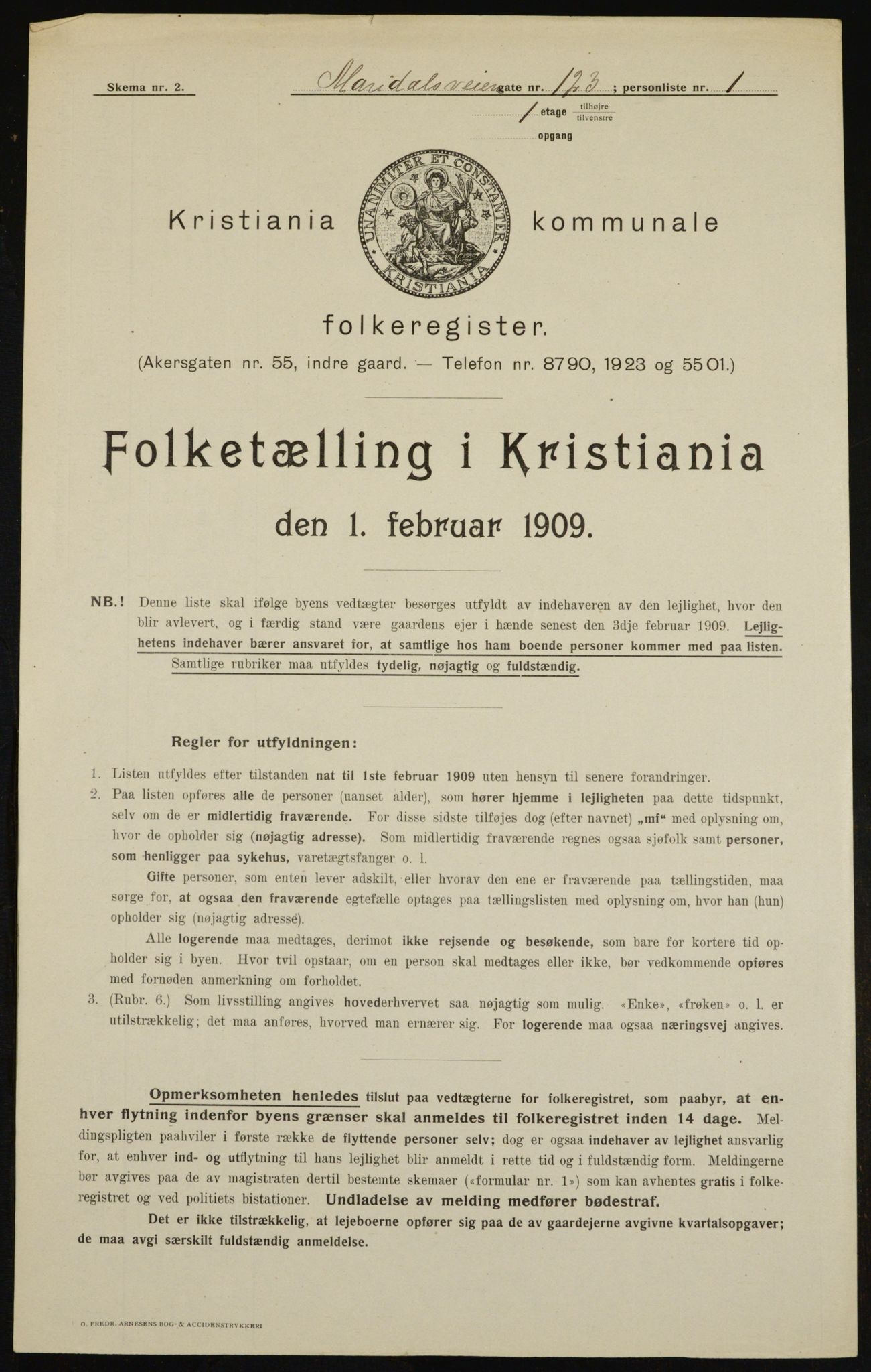 OBA, Kommunal folketelling 1.2.1909 for Kristiania kjøpstad, 1909, s. 56896