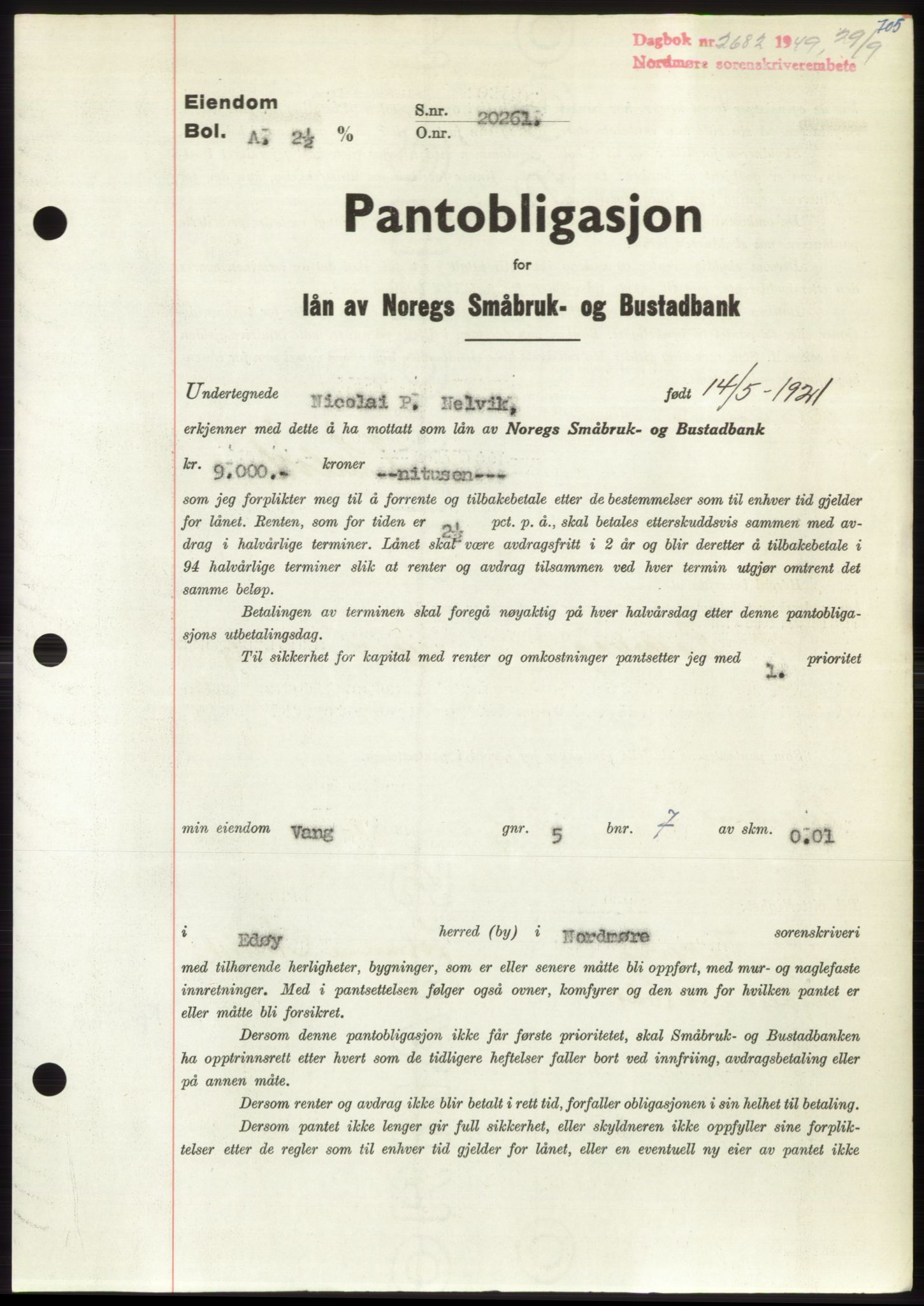 Nordmøre sorenskriveri, SAT/A-4132/1/2/2Ca: Pantebok nr. B102, 1949-1949, Dagboknr: 2682/1949