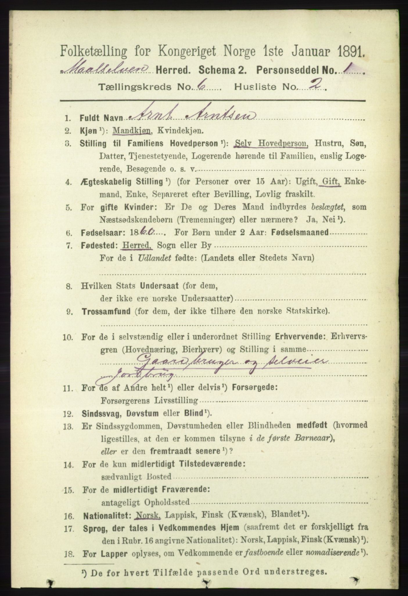 RA, Folketelling 1891 for 1924 Målselv herred, 1891, s. 2039