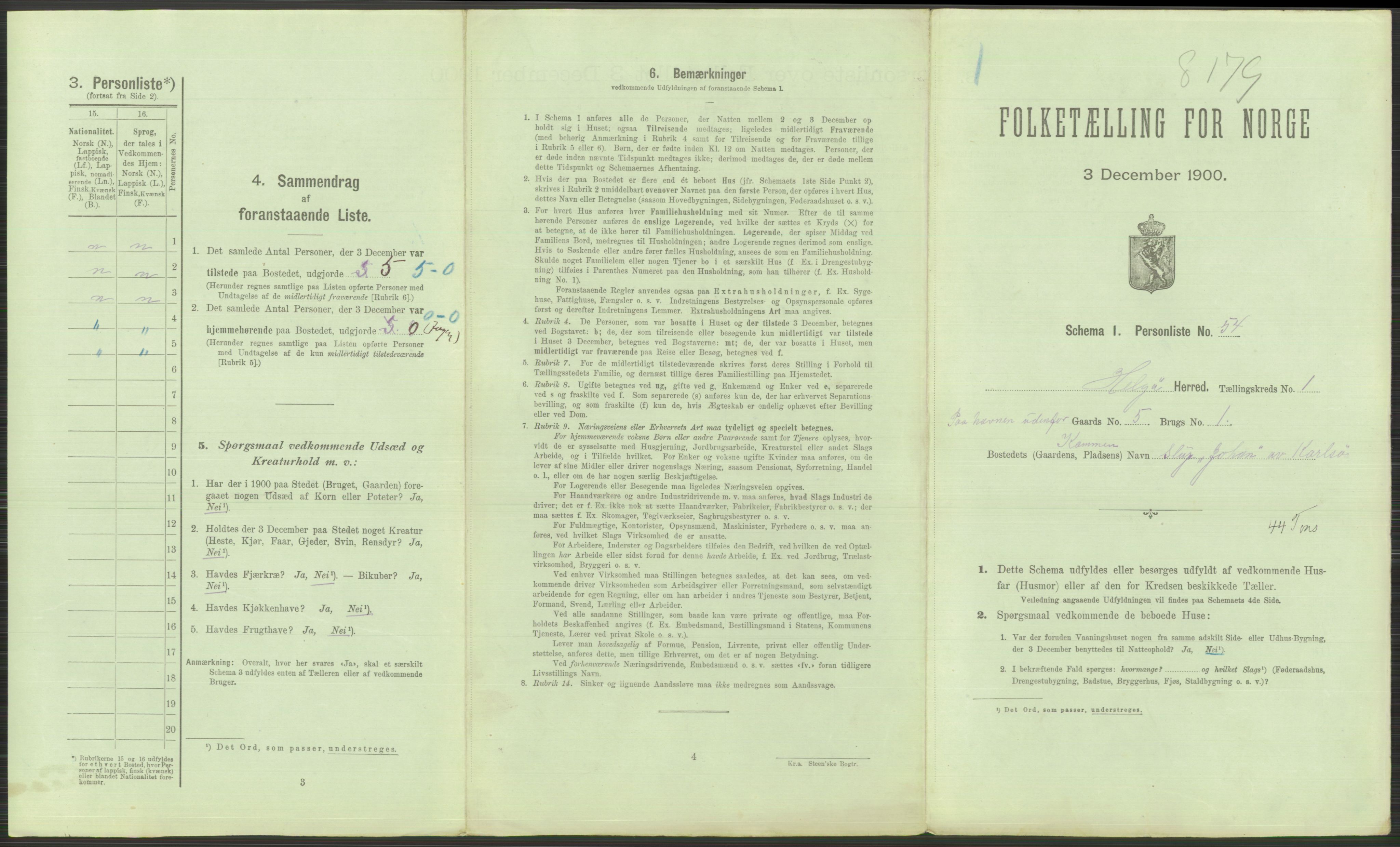 RA, Folketelling 1900 - skipslister med personlister for skip i norske havner, utenlandske havner og til havs, 1900, s. 3045