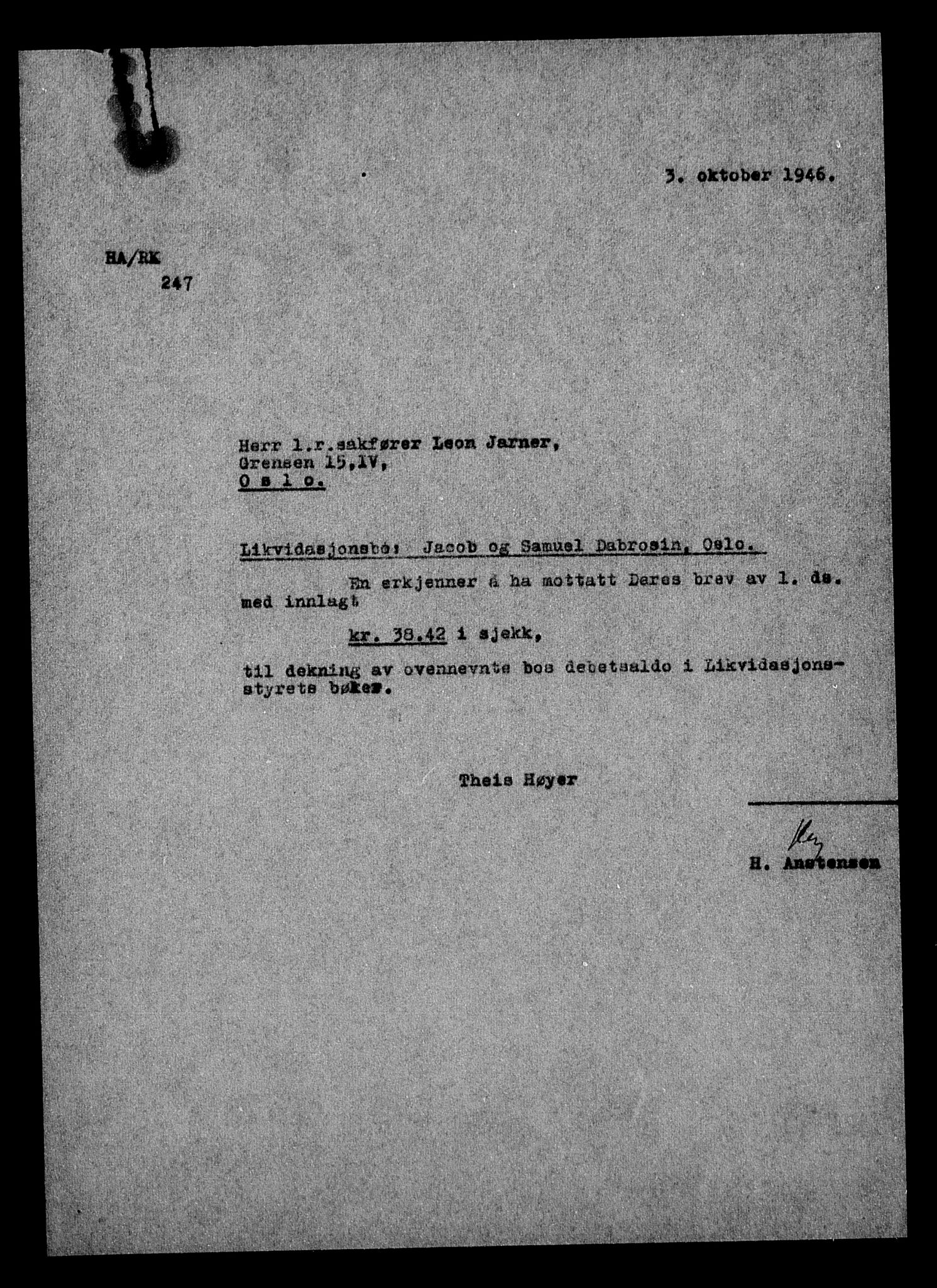 Justisdepartementet, Tilbakeføringskontoret for inndratte formuer, AV/RA-S-1564/H/Hc/Hcc/L0929: --, 1945-1947, s. 271