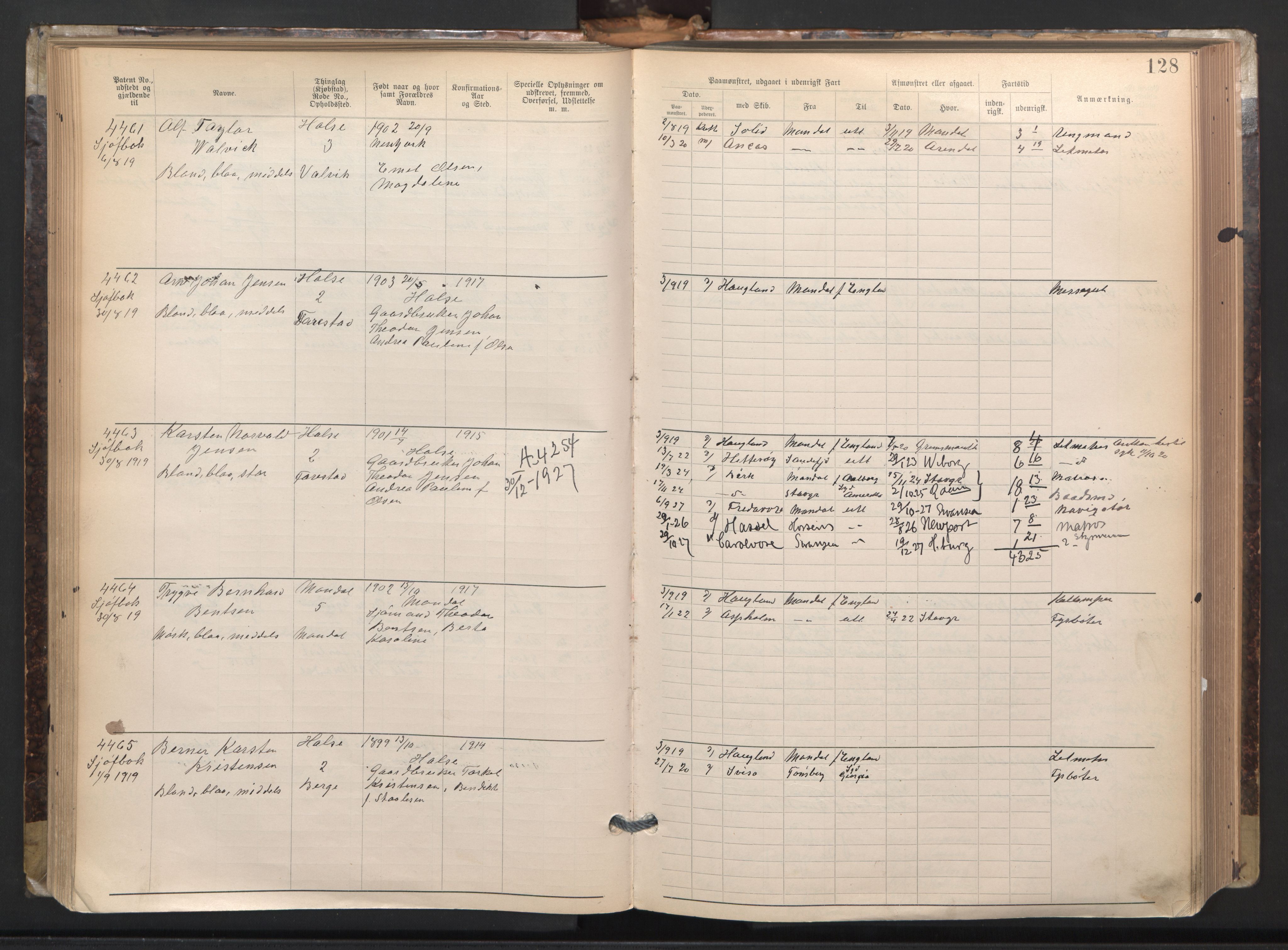 Mandal mønstringskrets, AV/SAK-2031-0016/F/Fa/L0003: Annotasjonsrulle nr 3831-4730 med register, L-5, 1900-1948, s. 152