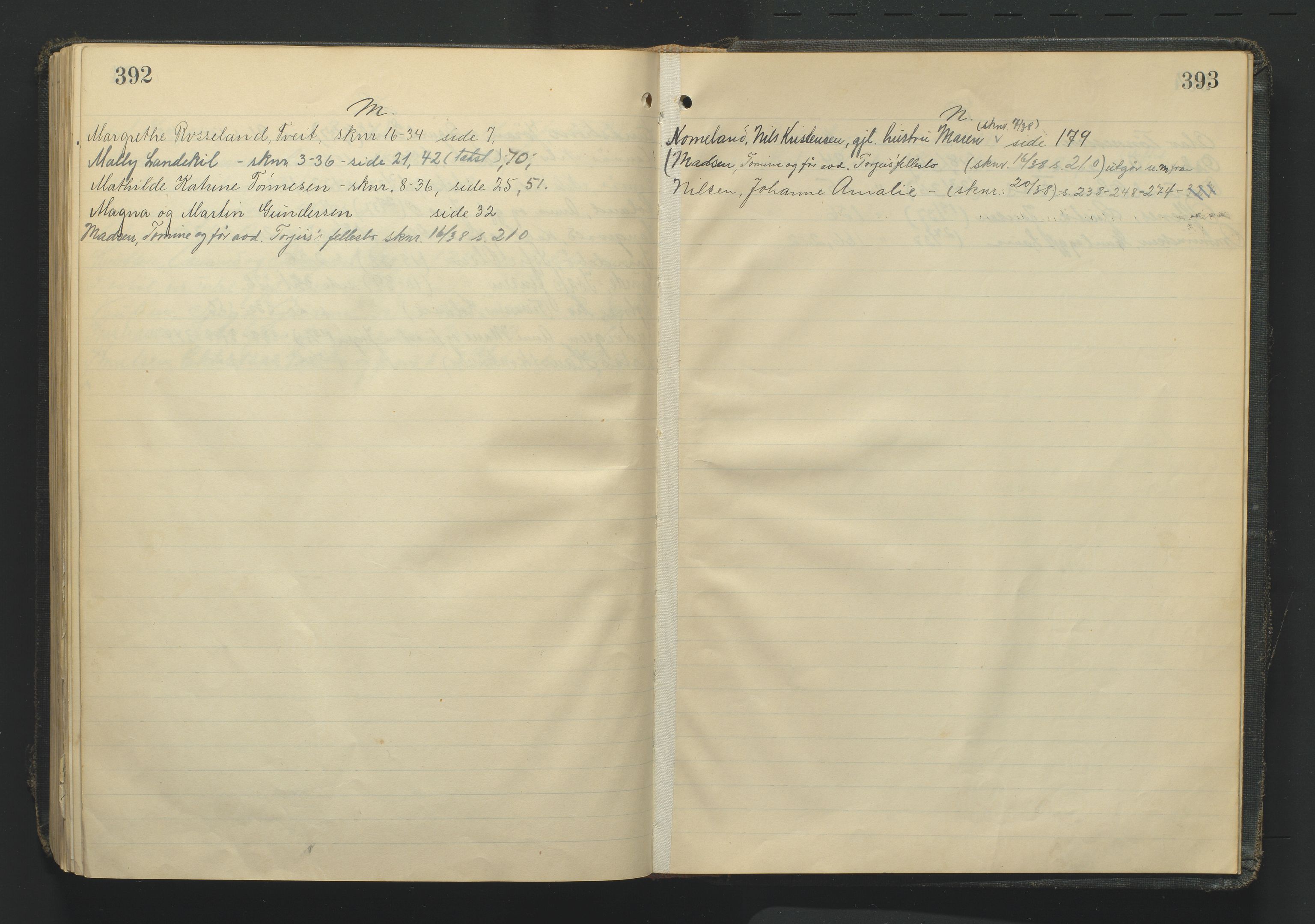 Torridal sorenskriveri, AV/SAK-1221-0012/H/Hc/L0027: Skifteforhandlingsprotokoll med navneregister nr. 13, 1935-1940, s. 392-393