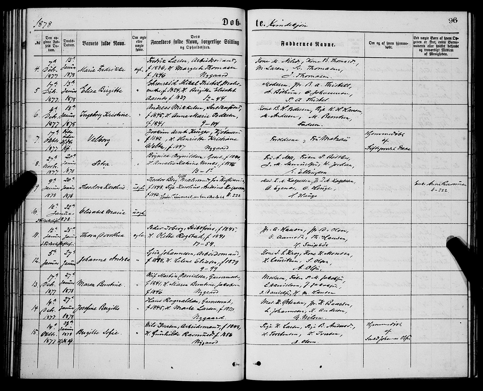 Domkirken sokneprestembete, AV/SAB-A-74801/H/Hab/L0014: Klokkerbok nr. B 7, 1877-1878, s. 96