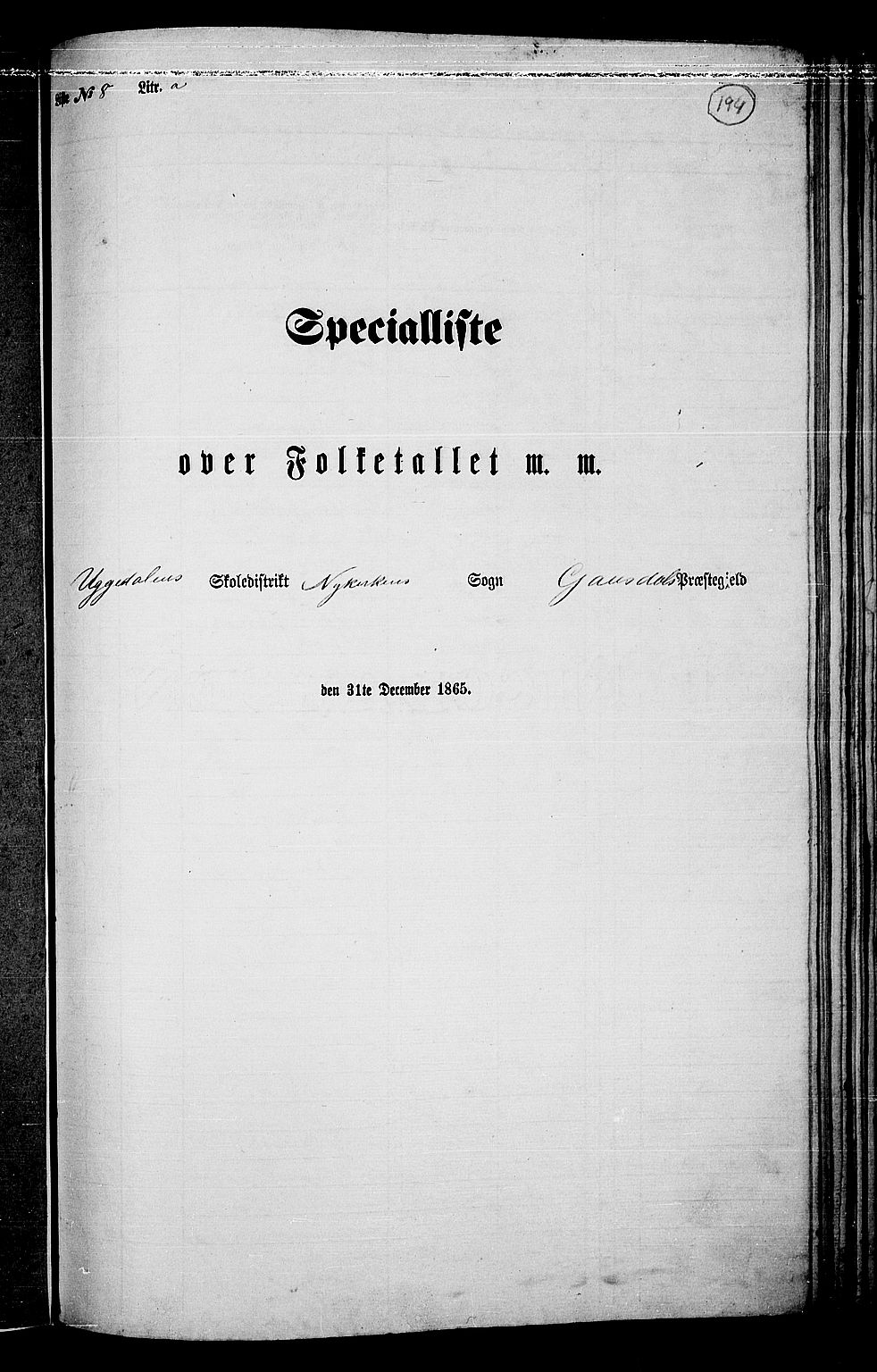 RA, Folketelling 1865 for 0522P Gausdal prestegjeld, 1865, s. 167