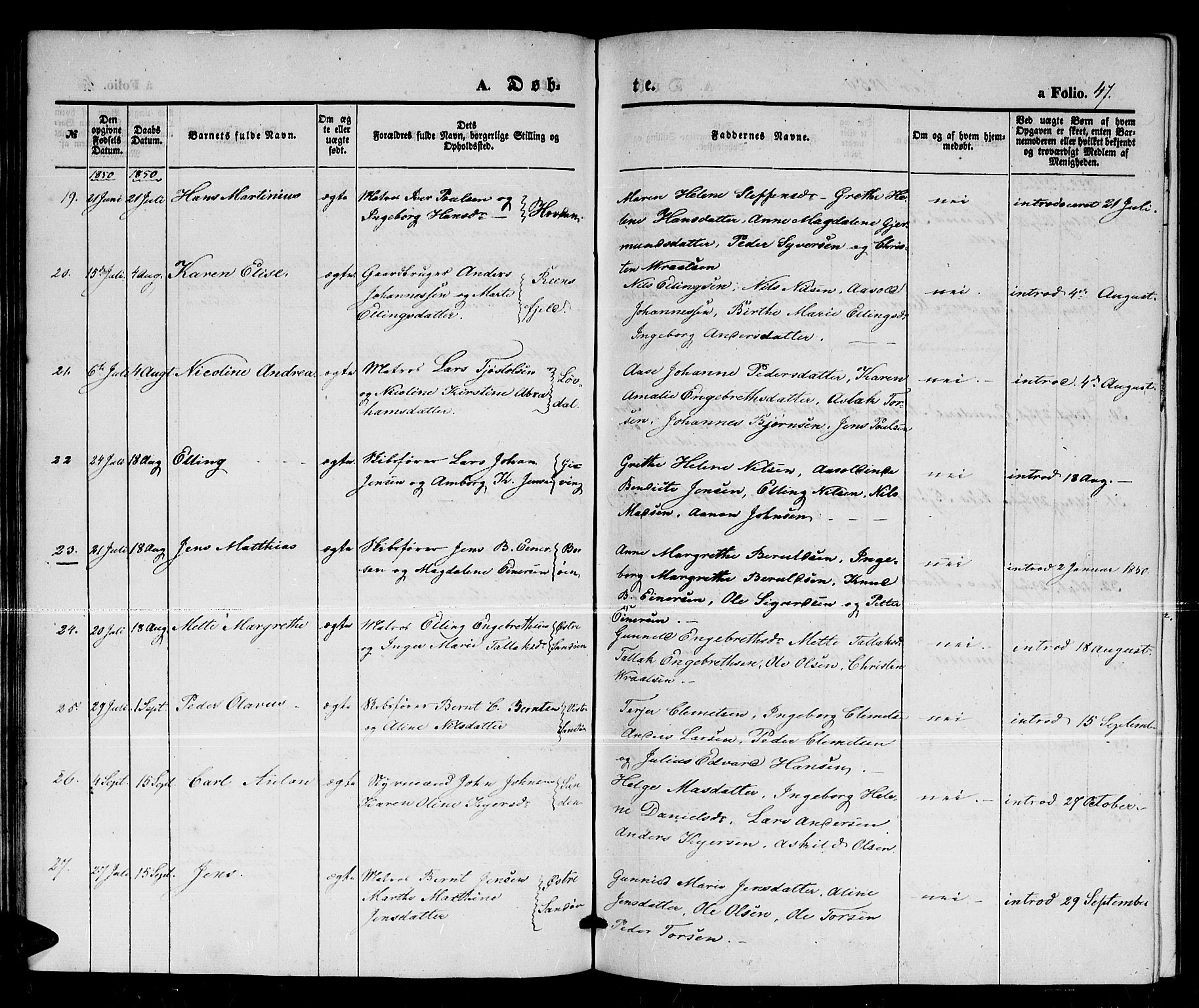 Dypvåg sokneprestkontor, AV/SAK-1111-0007/F/Fb/Fba/L0010: Klokkerbok nr. B 10, 1842-1857, s. 47
