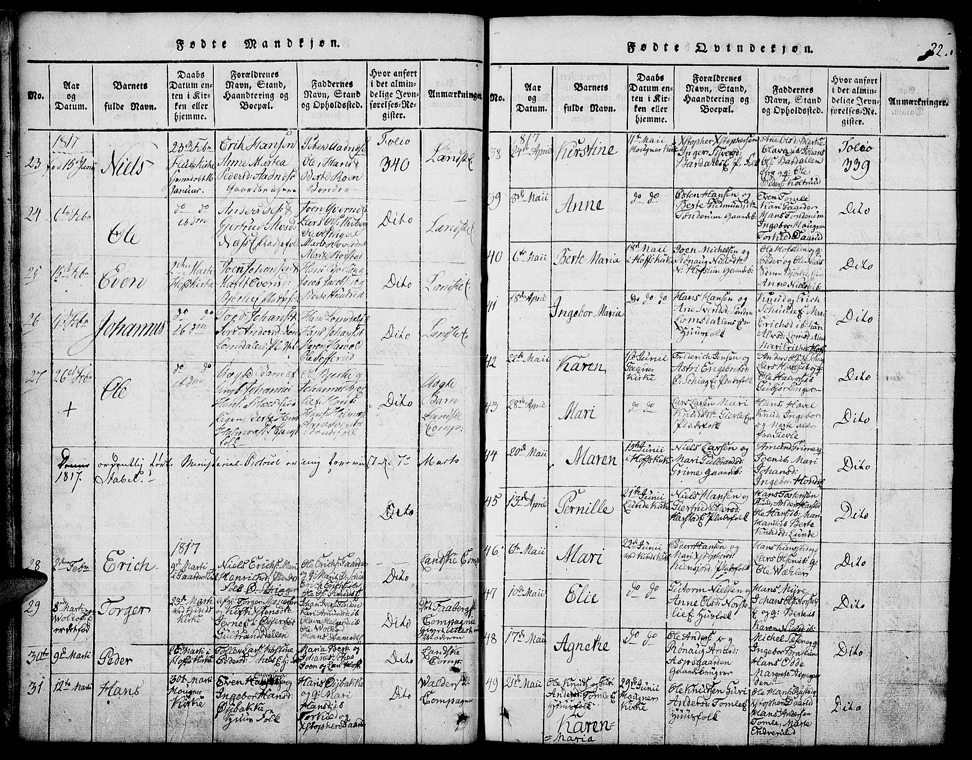 Land prestekontor, AV/SAH-PREST-120/H/Ha/Hab/L0001: Klokkerbok nr. 1, 1814-1833, s. 22