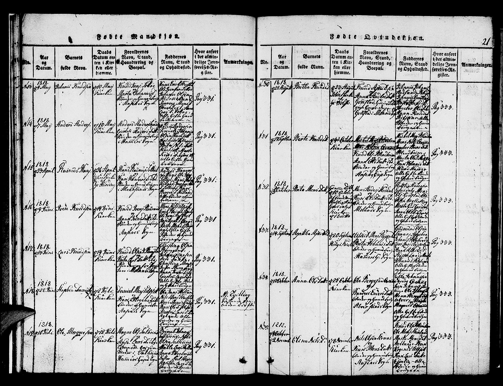 Hamre sokneprestembete, SAB/A-75501/H/Ha/Hab: Klokkerbok nr. A 1, 1816-1826, s. 21