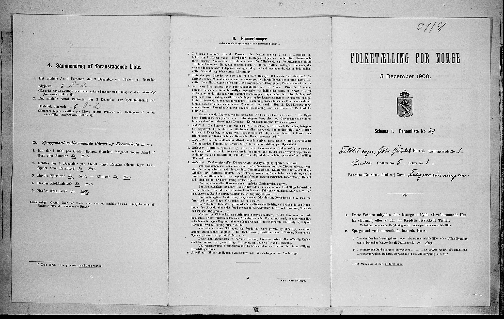 SAH, Folketelling 1900 for 0522 Østre Gausdal herred, 1900, s. 122