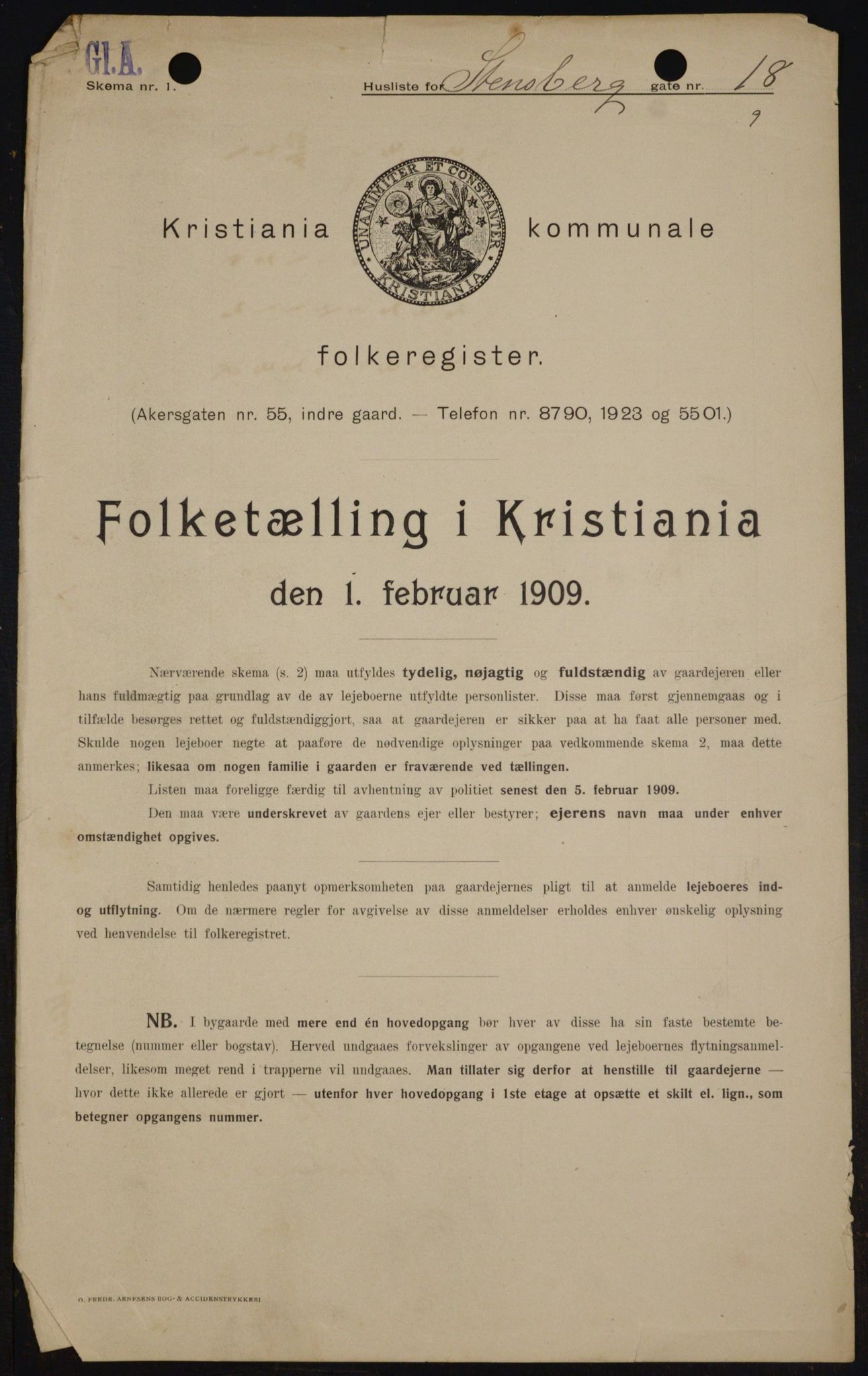 OBA, Kommunal folketelling 1.2.1909 for Kristiania kjøpstad, 1909, s. 91887