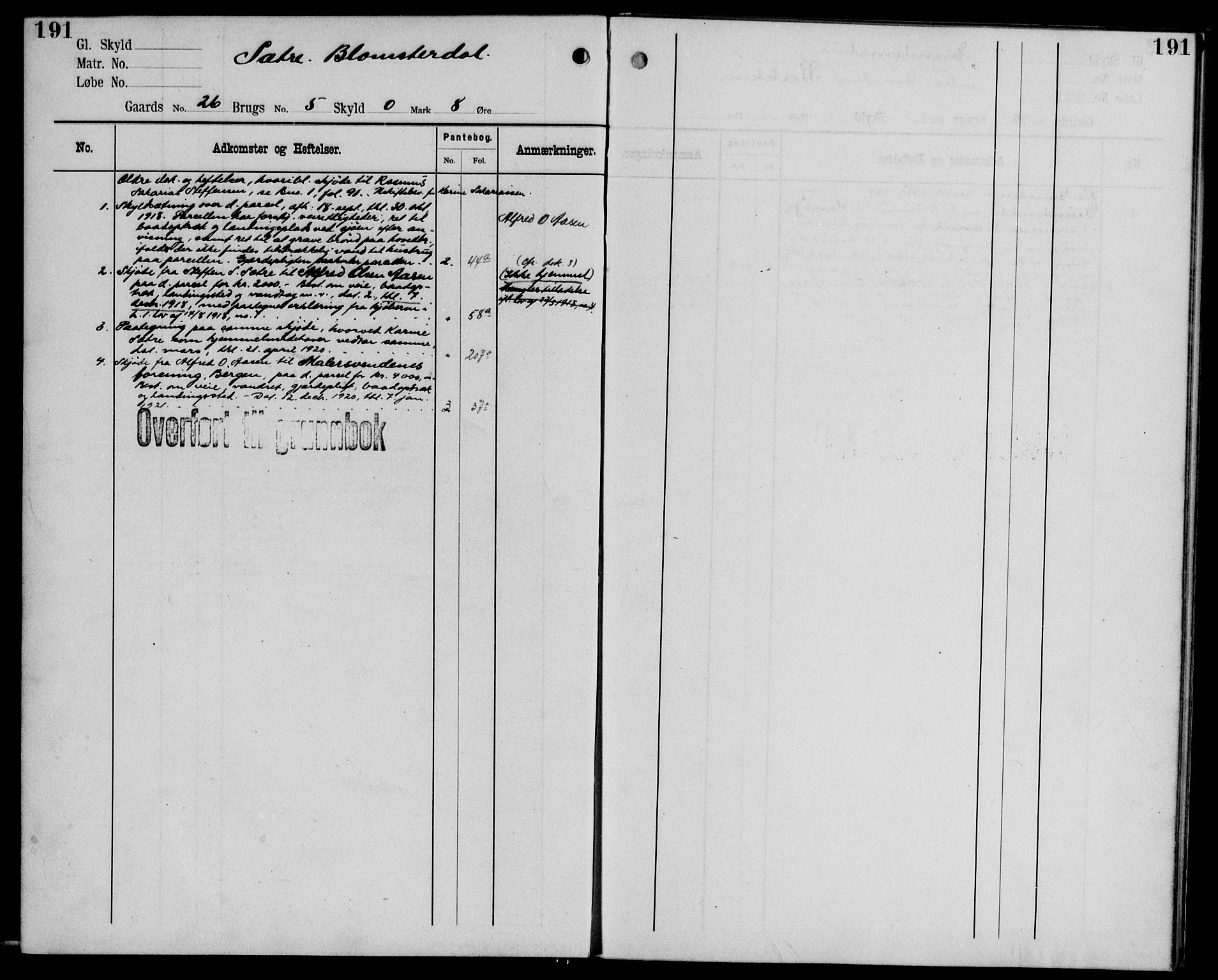 Midhordland sorenskriveri, AV/SAB-A-3001/1/G/Ga/Gab/L0106: Panteregister nr. II.A.b.106, s. 191