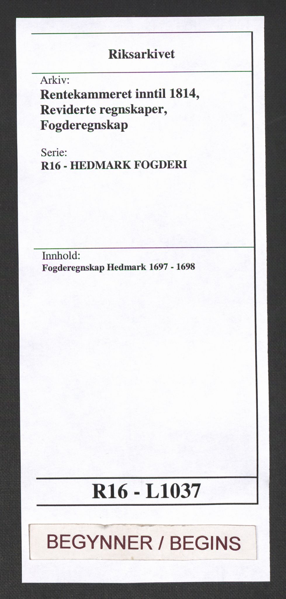 Rentekammeret inntil 1814, Reviderte regnskaper, Fogderegnskap, RA/EA-4092/R16/L1037: Fogderegnskap Hedmark, 1697-1698, s. 1