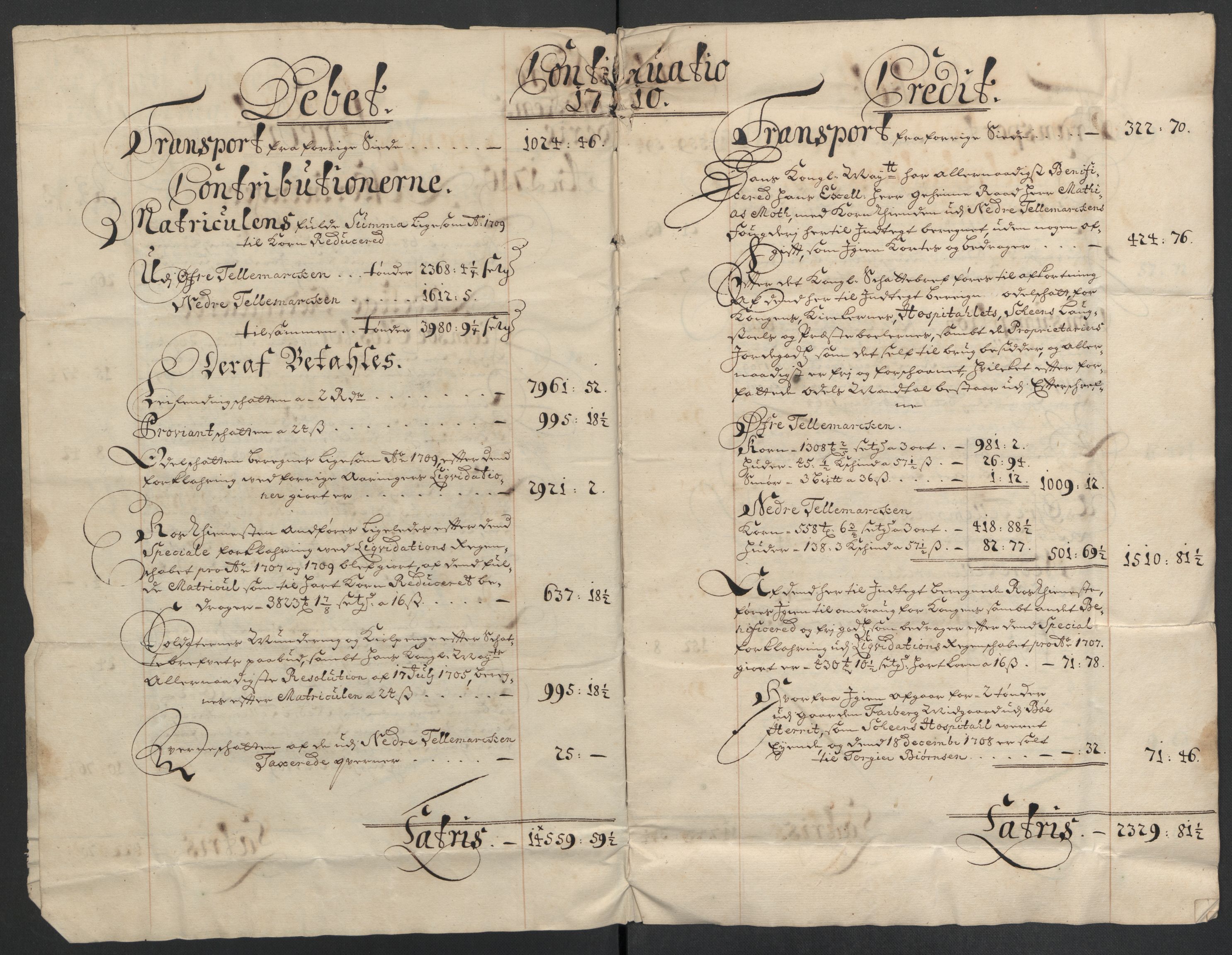 Rentekammeret inntil 1814, Reviderte regnskaper, Fogderegnskap, RA/EA-4092/R36/L2119: Fogderegnskap Øvre og Nedre Telemark og Bamble, 1710, s. 5