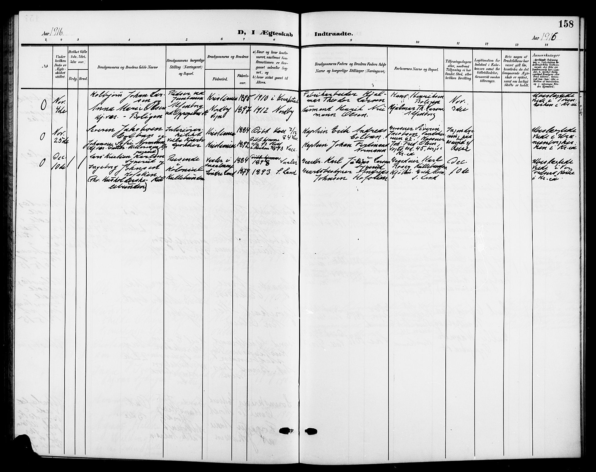 Nesodden prestekontor Kirkebøker, SAO/A-10013/G/Gb/L0001: Klokkerbok nr. II 1, 1905-1924, s. 158