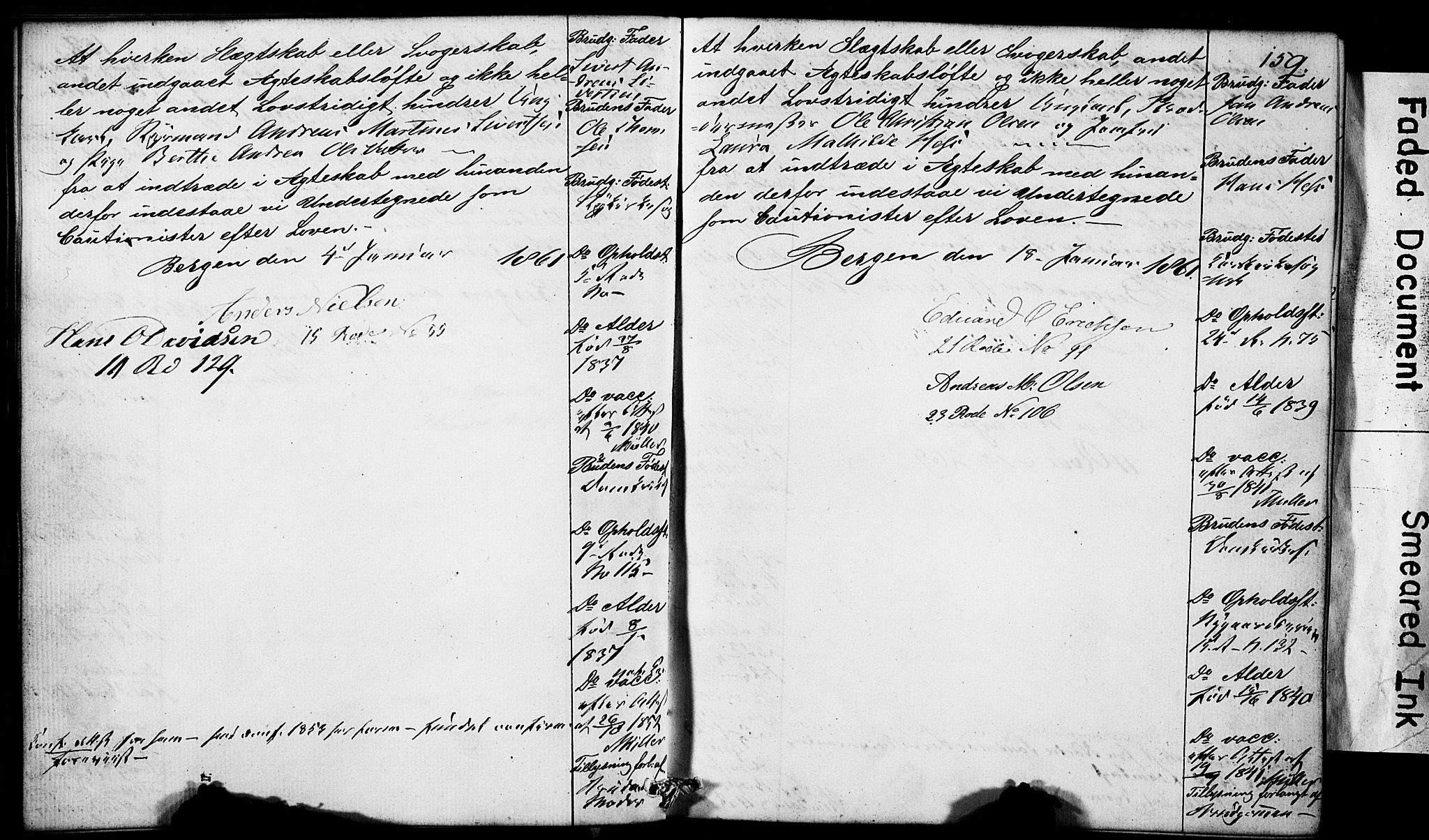 Domkirken sokneprestembete, SAB/A-74801: Forlovererklæringer nr. II.5.5, 1857-1863, s. 159