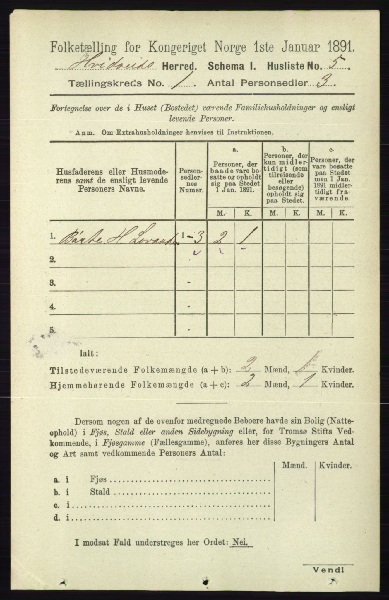 RA, Folketelling 1891 for 0829 Kviteseid herred, 1891, s. 45