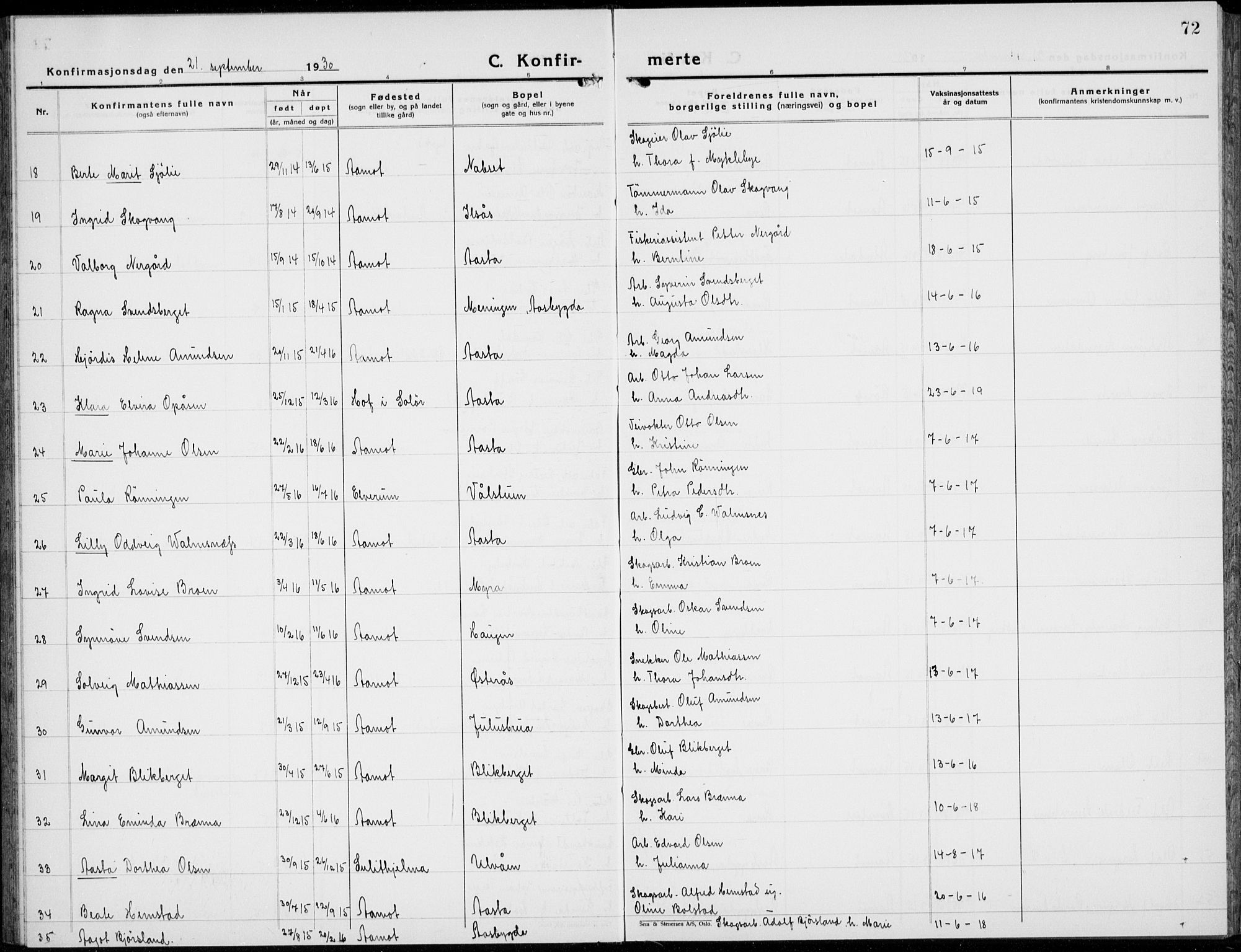 Åmot prestekontor, Hedmark, AV/SAH-PREST-056/H/Ha/Hab/L0006: Klokkerbok nr. 6, 1930-1937, s. 72