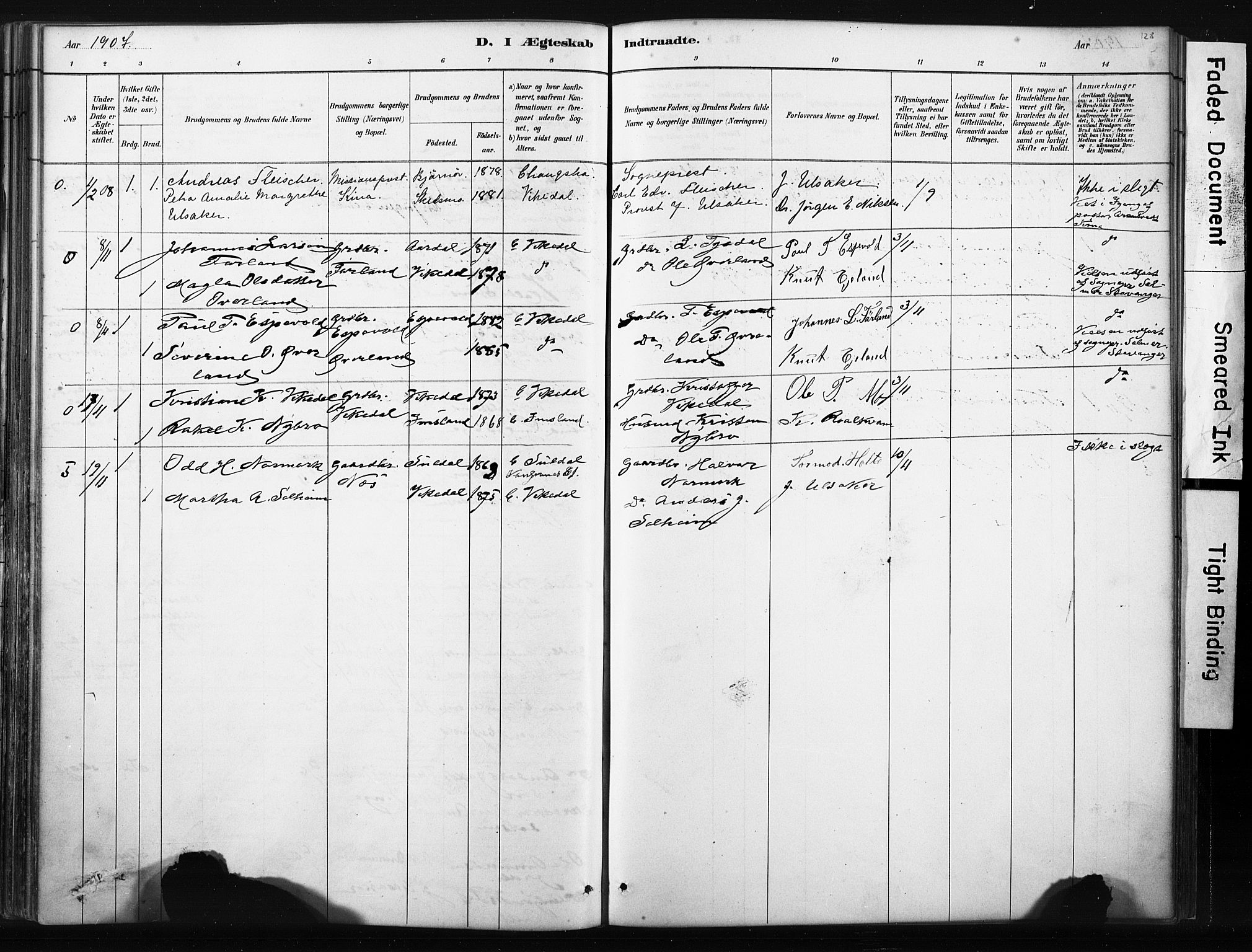 Vikedal sokneprestkontor, AV/SAST-A-101840/01/IV: Ministerialbok nr. A 10, 1884-1907, s. 128