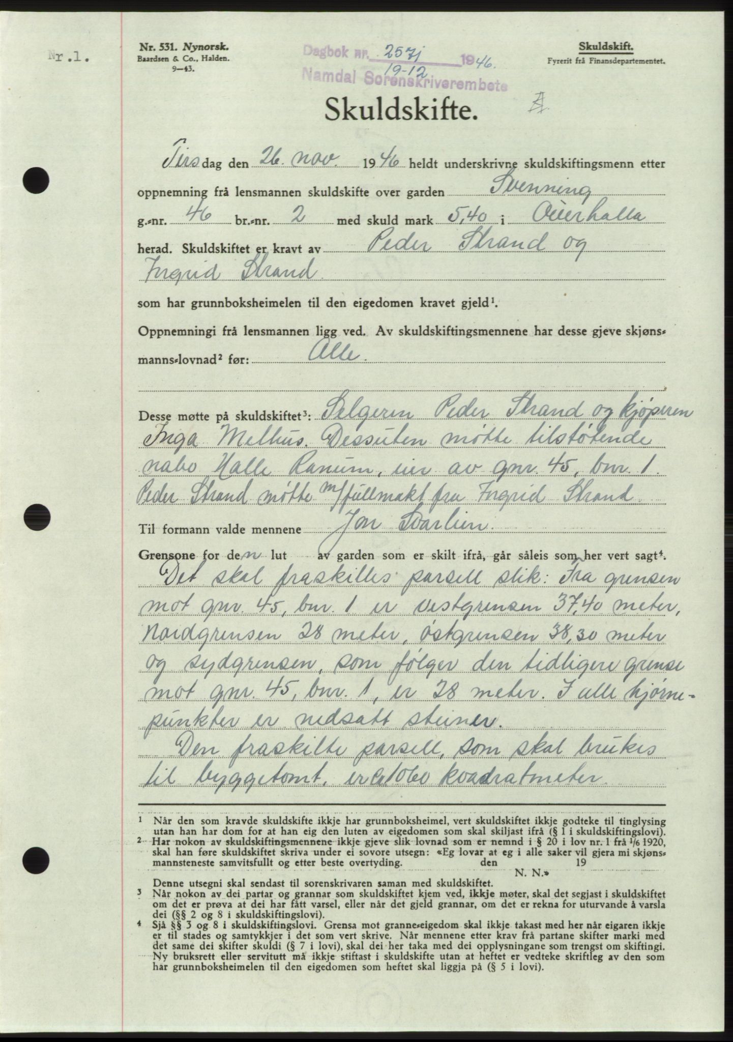 Namdal sorenskriveri, SAT/A-4133/1/2/2C: Pantebok nr. -, 1946-1947, Dagboknr: 2571/1946
