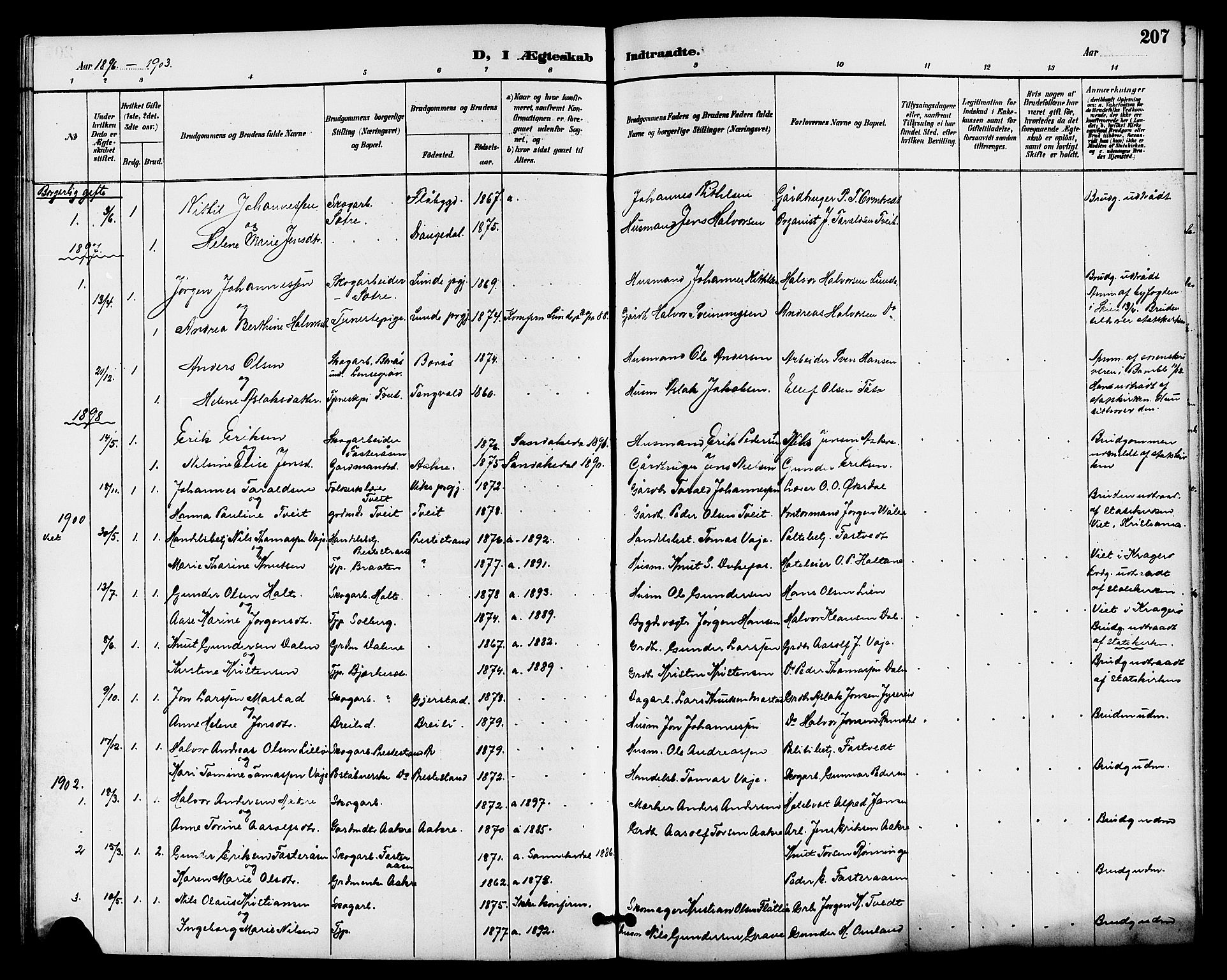 Drangedal kirkebøker, AV/SAKO-A-258/G/Ga/L0003: Klokkerbok nr. I 3, 1887-1906, s. 207