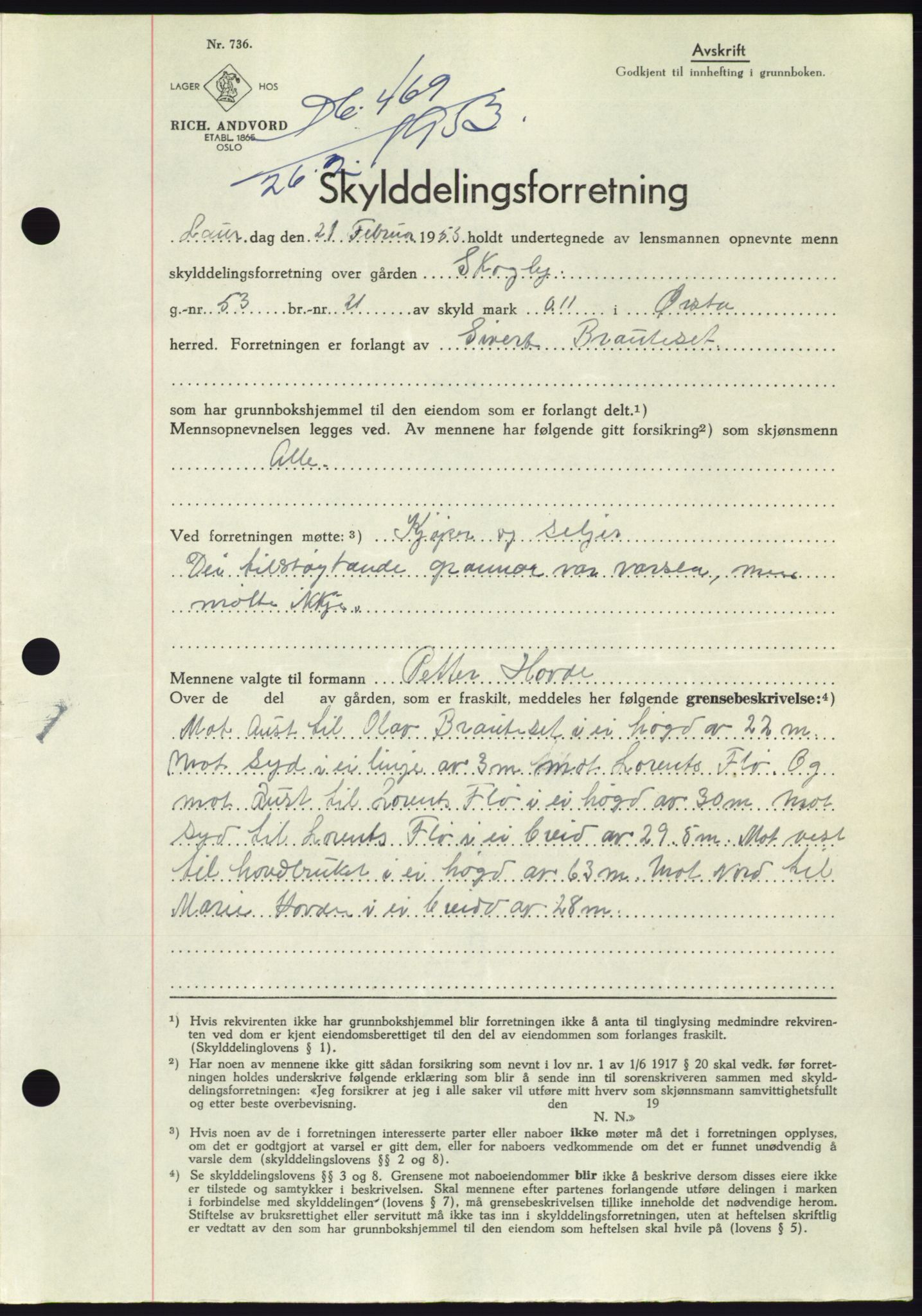 Søre Sunnmøre sorenskriveri, SAT/A-4122/1/2/2C/L0094: Pantebok nr. 20A, 1953-1953, Dagboknr: 469/1953