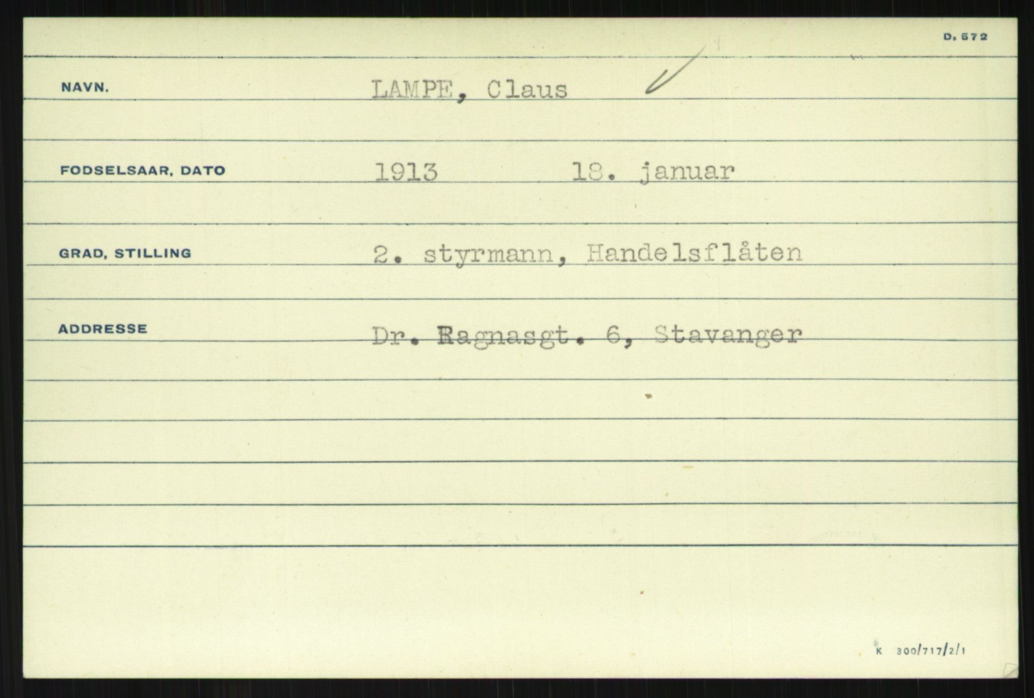 Direktoratet for sjømenn, AV/RA-S-3545/G/Gi/L0007: Kartotek over krigsdekorasjoner tildelt nordmenn under krigen, 1940-1945, s. 329