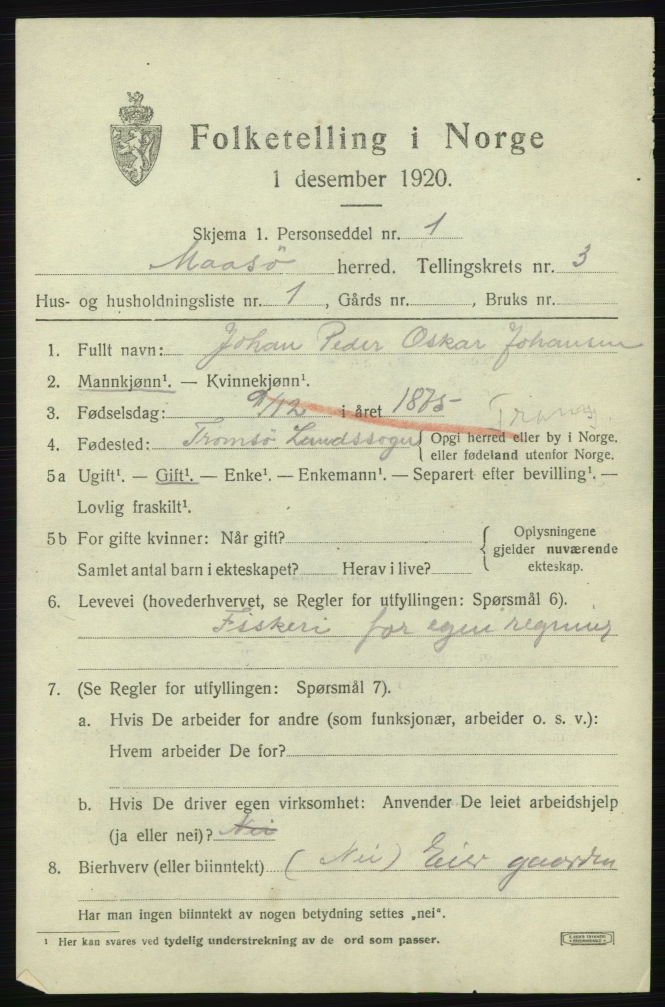 SATØ, Folketelling 1920 for 2018 Måsøy herred, 1920, s. 1570