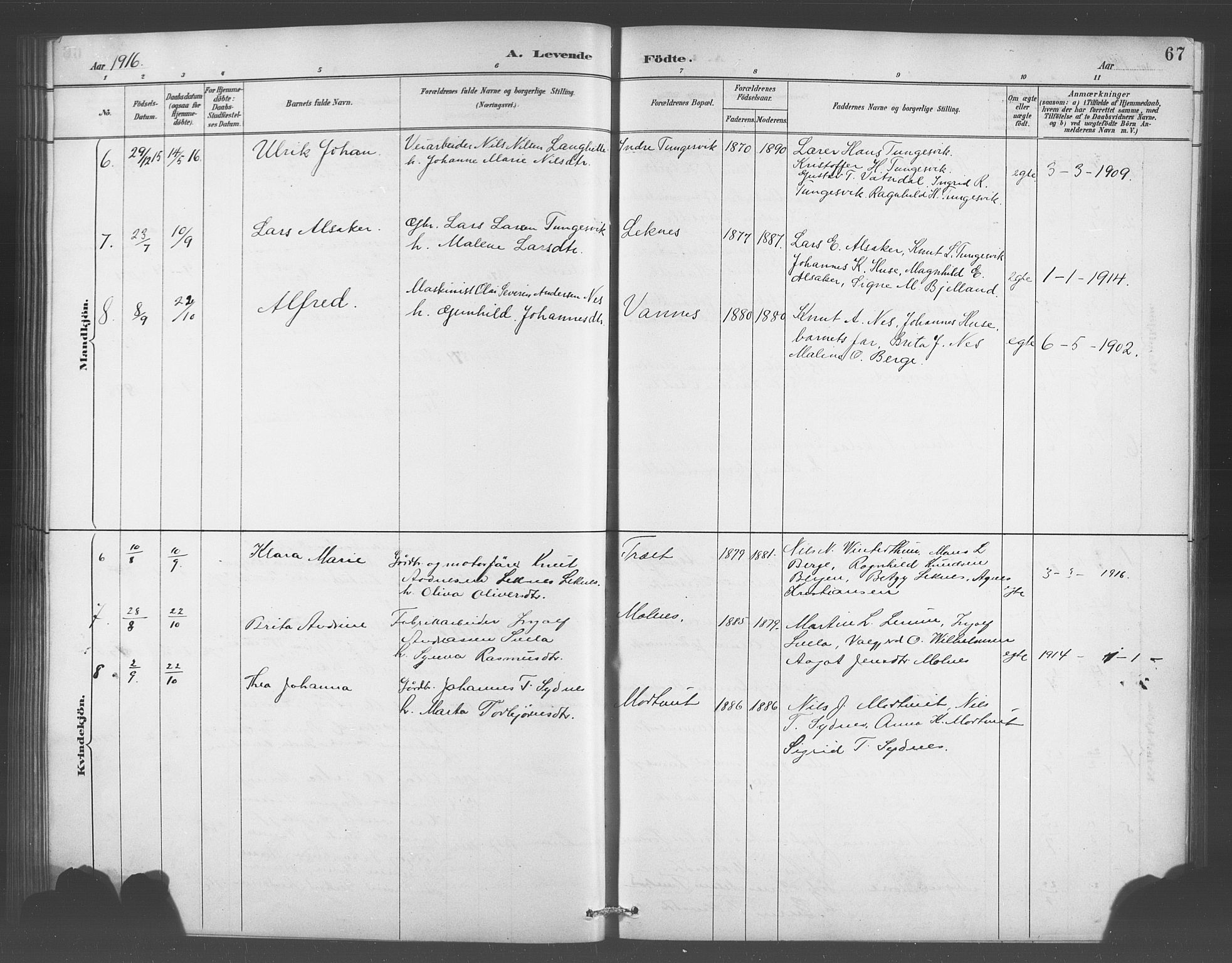 Skånevik sokneprestembete, AV/SAB-A-77801/H/Hab: Klokkerbok nr. A 2, 1888-1924, s. 67