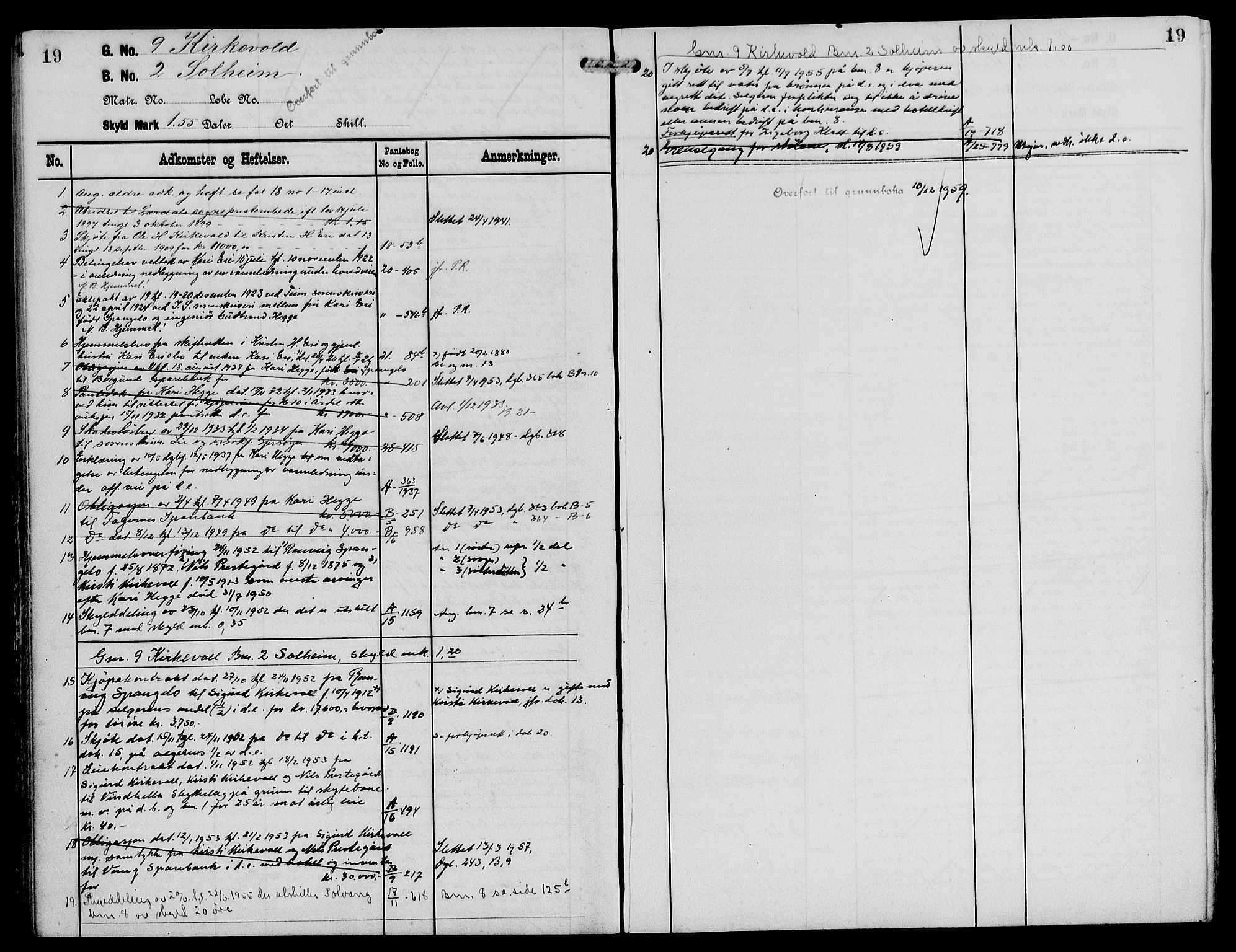 Indre Sogn tingrett, AV/SAB-A-3301/1/G/Ga/Gaa/L0018: Panteregister nr. II.A.a.18, 1829-1960, s. 19