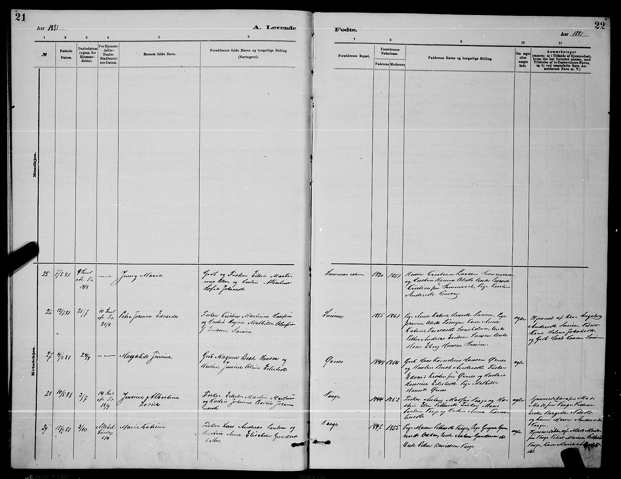 Ministerialprotokoller, klokkerbøker og fødselsregistre - Nordland, AV/SAT-A-1459/872/L1047: Klokkerbok nr. 872C03, 1880-1897, s. 21-22