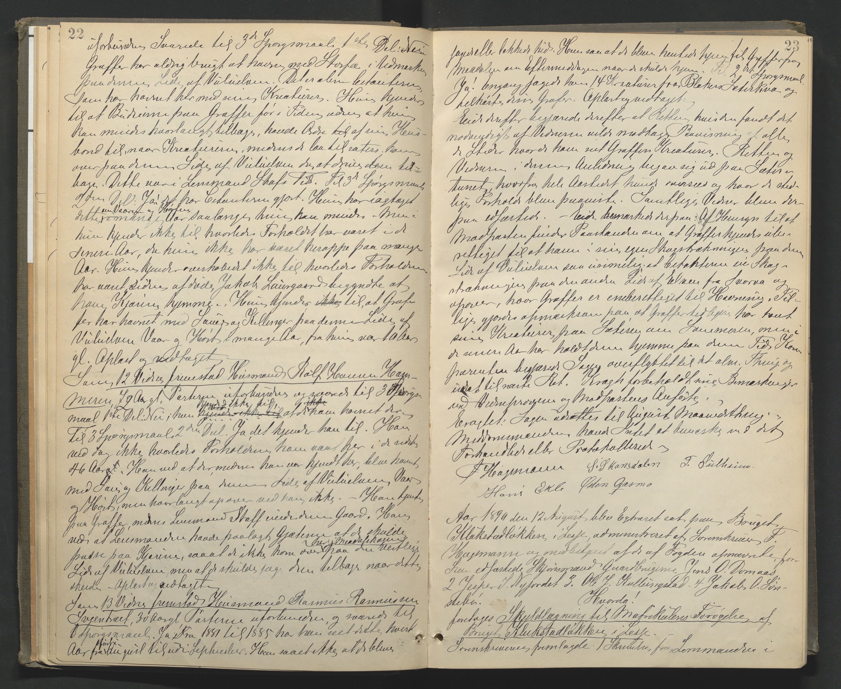 Nord-Gudbrandsdal tingrett, AV/SAH-TING-002/G/Gc/Gcb/L0005: Ekstrarettsprotokoll for åstedssaker, 1889-1900, s. 22-23