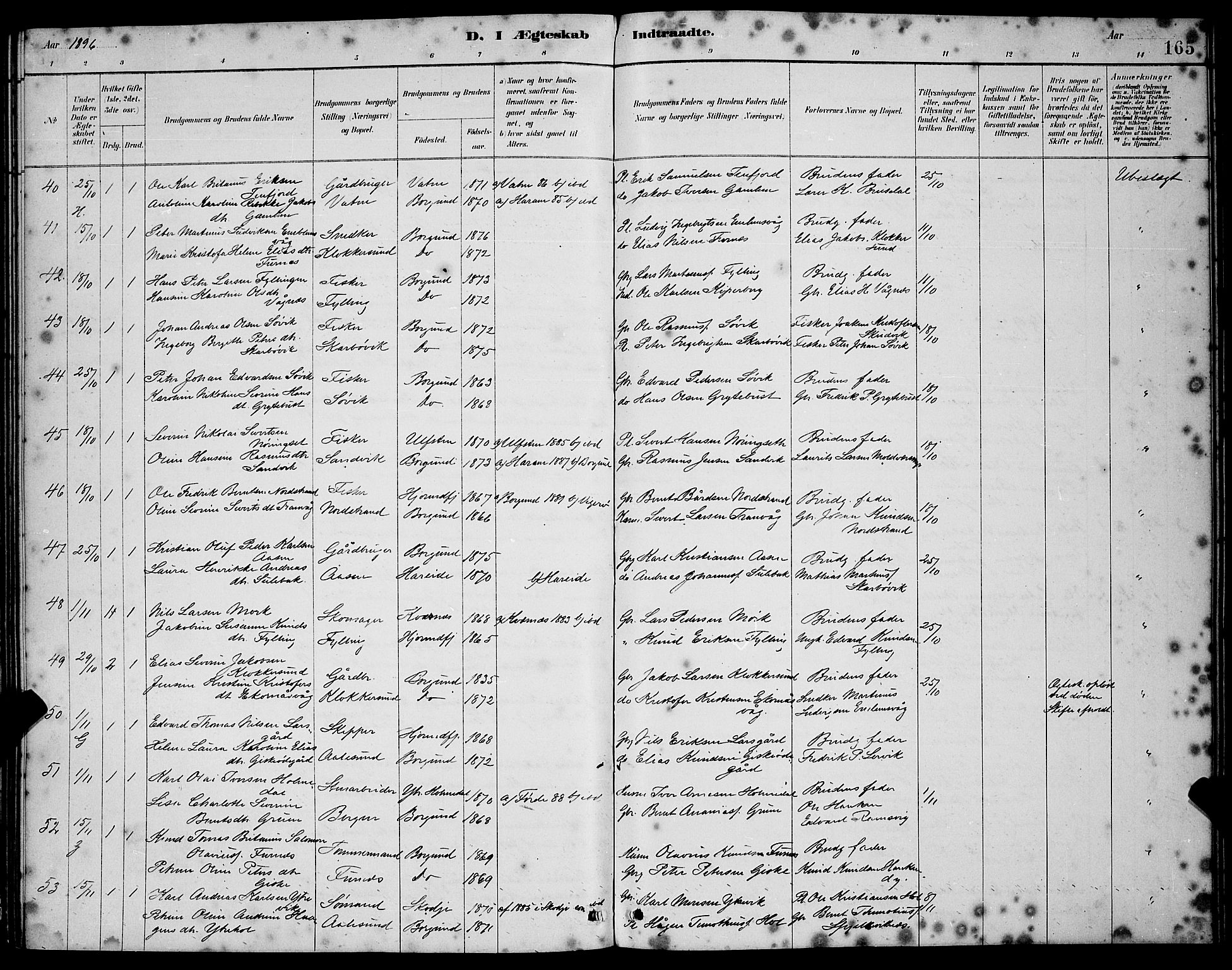 Ministerialprotokoller, klokkerbøker og fødselsregistre - Møre og Romsdal, AV/SAT-A-1454/528/L0430: Klokkerbok nr. 528C11, 1884-1899, s. 165