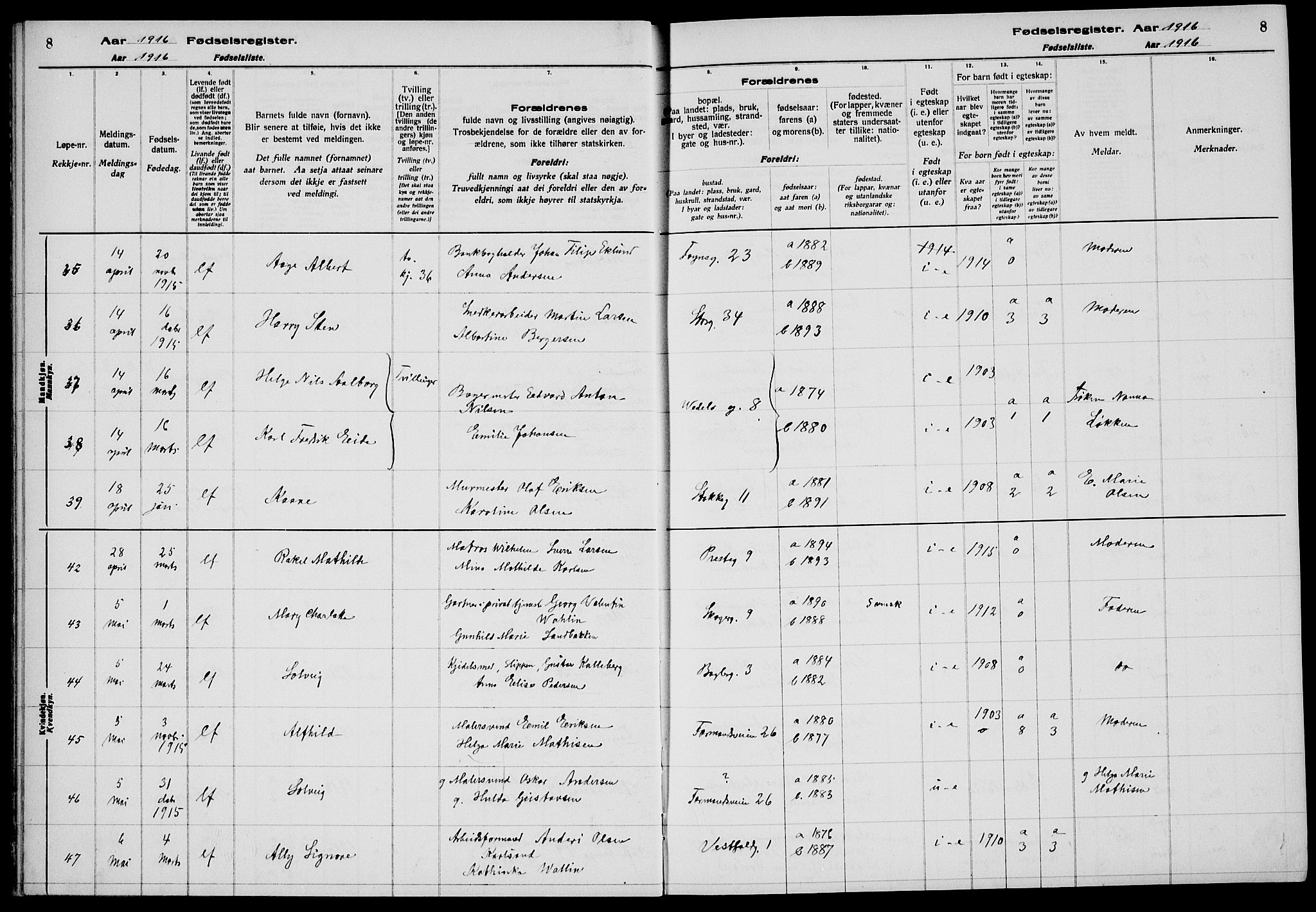 Tønsberg kirkebøker, SAKO/A-330/J/Ja/L0001: Fødselsregister nr. 1, 1916-1922, s. 8