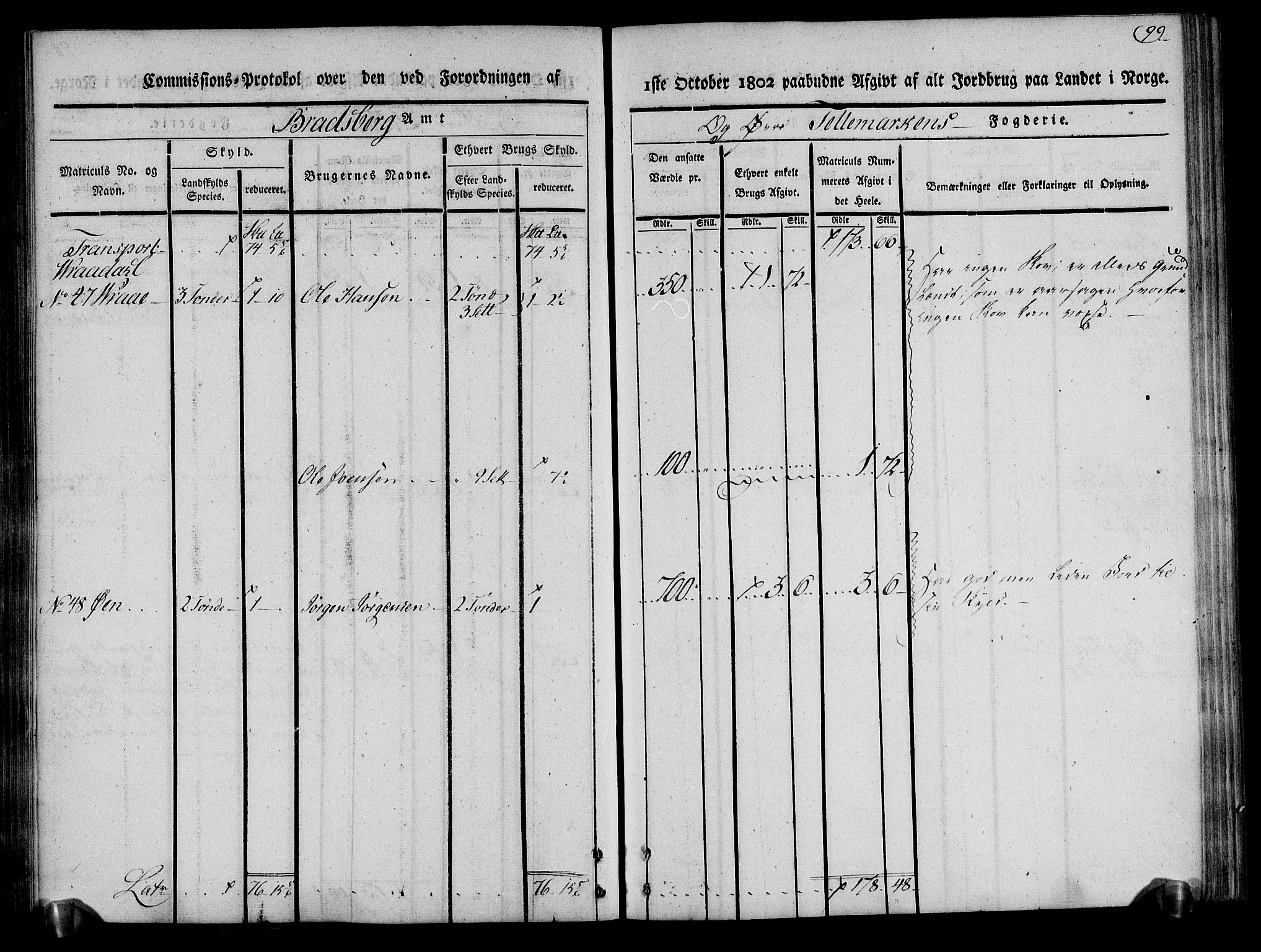 Rentekammeret inntil 1814, Realistisk ordnet avdeling, RA/EA-4070/N/Ne/Nea/L0075: Øvre Telemarken fogderi. Kommisjonsprotokoll for fogderiets vestre del - Kviteseid, Vinje, Moland [):Fyresdal] og Lårdal prestegjeld., 1803, s. 99