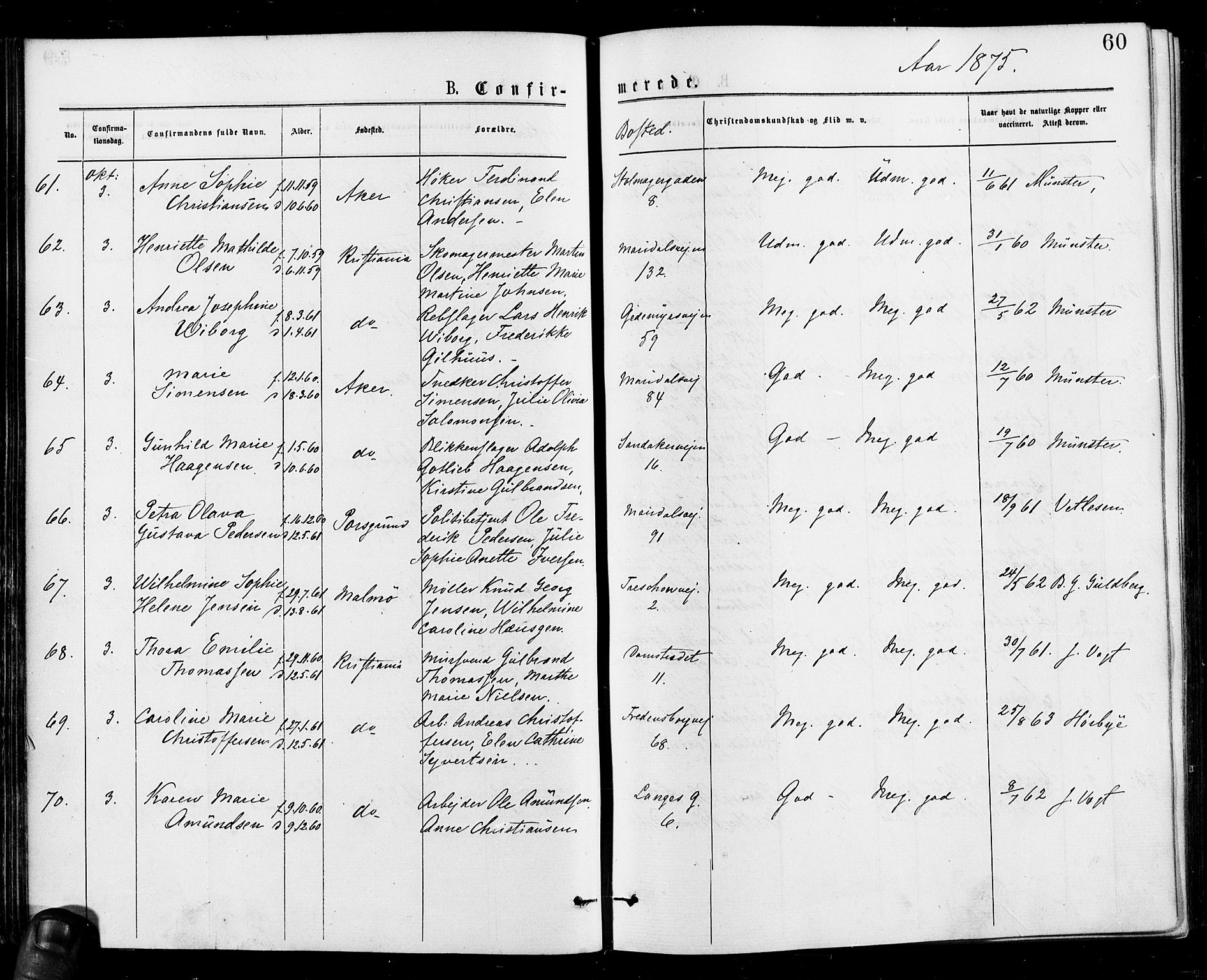 Gamle Aker prestekontor Kirkebøker, AV/SAO-A-10617a/F/L0005: Ministerialbok nr. 5, 1873-1881, s. 60