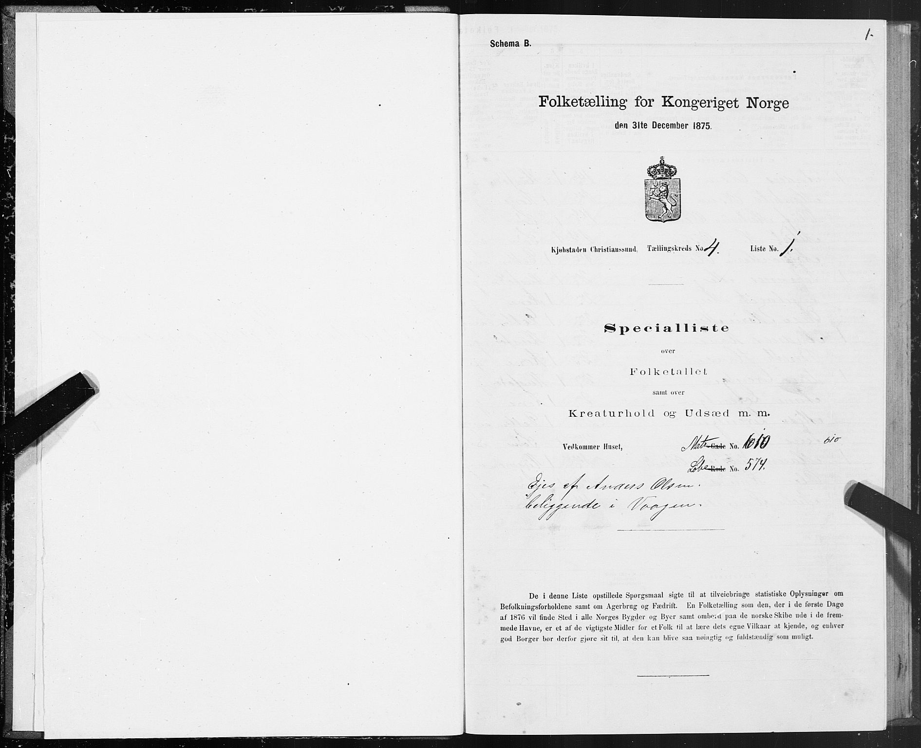 SAT, Folketelling 1875 for 1503B Kristiansund prestegjeld, Kristiansund kjøpstad, 1875, s. 4001