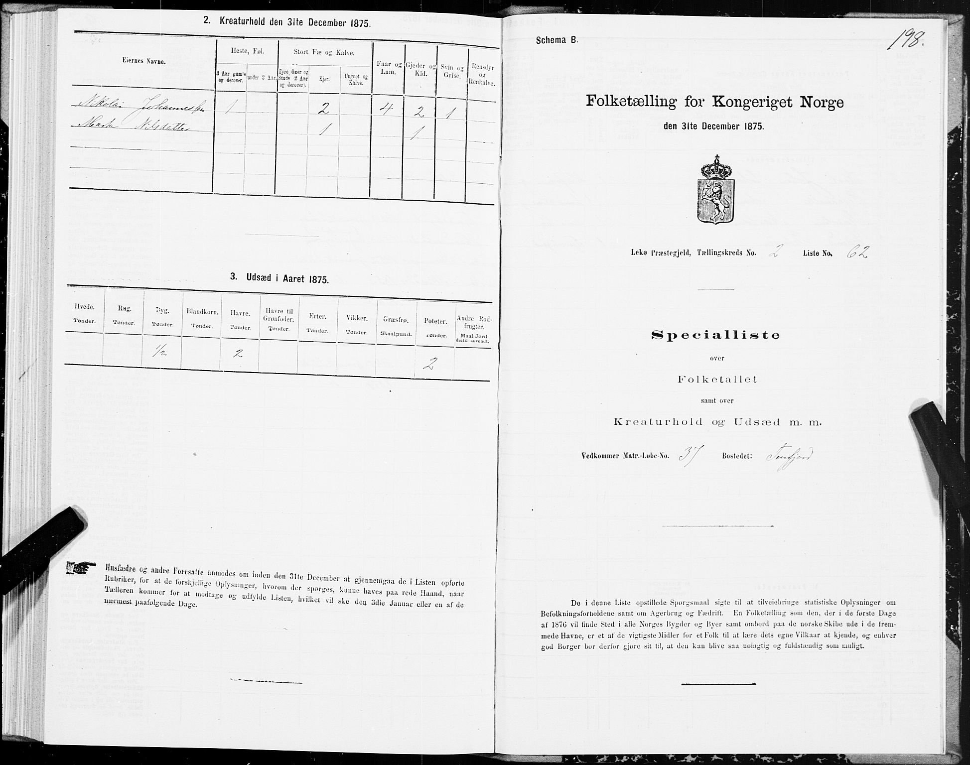 SAT, Folketelling 1875 for 1755P Leka prestegjeld, 1875, s. 1198