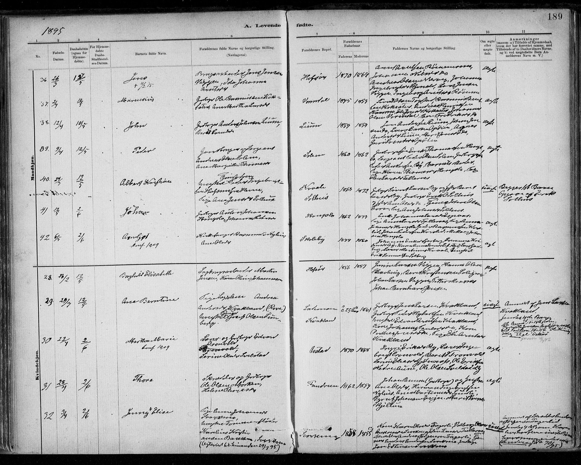 Ministerialprotokoller, klokkerbøker og fødselsregistre - Sør-Trøndelag, SAT/A-1456/668/L0809: Ministerialbok nr. 668A09, 1881-1895, s. 189