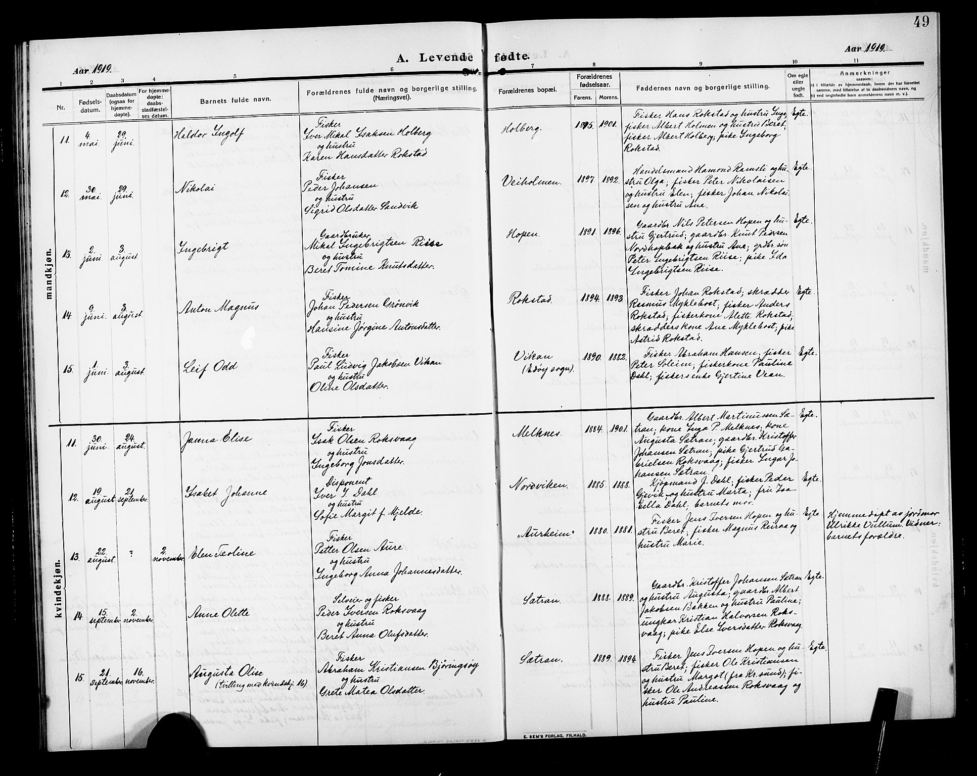 Ministerialprotokoller, klokkerbøker og fødselsregistre - Møre og Romsdal, AV/SAT-A-1454/583/L0956: Klokkerbok nr. 583C01, 1909-1925, s. 49