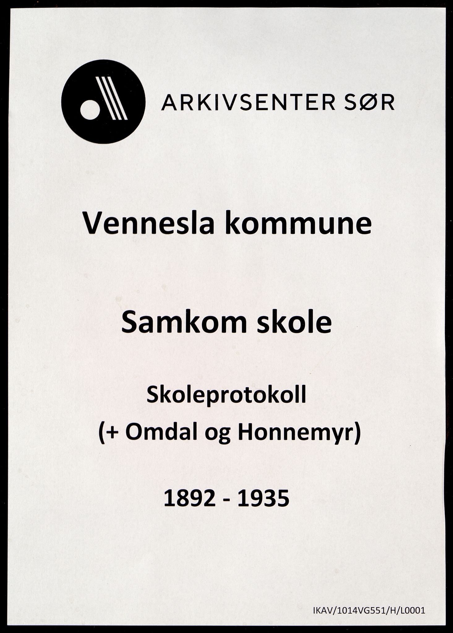 Vennesla kommune - Samkom Skole, ARKSOR/1014VG551/H/L0001: Skoleprotokoll, 1892-1934