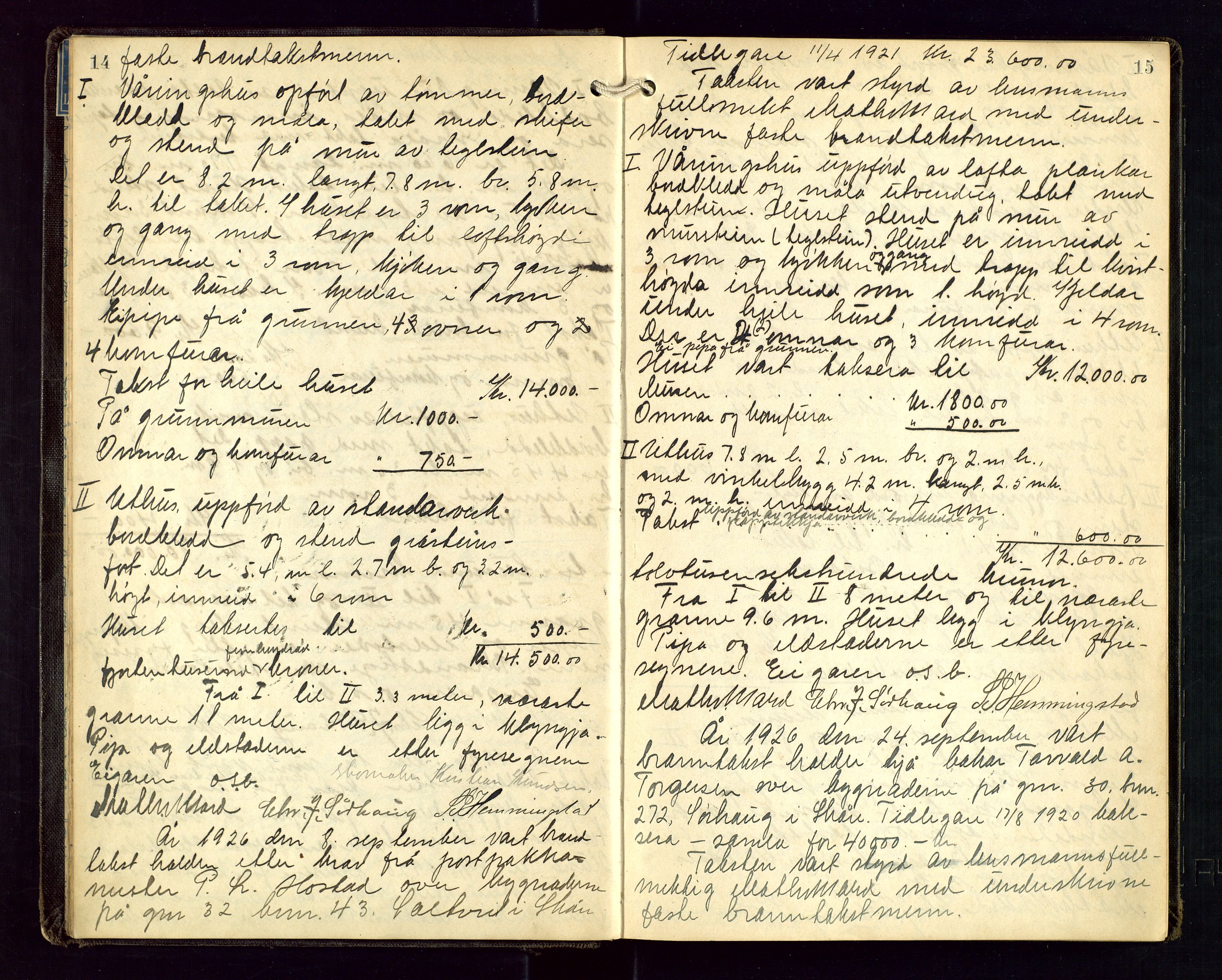 Torvestad lensmannskontor, AV/SAST-A-100307/1/Goa/L0004: "Brandtakstsprotokoll for lensmannen i Torvastad", 1925-1934, s. 14-15