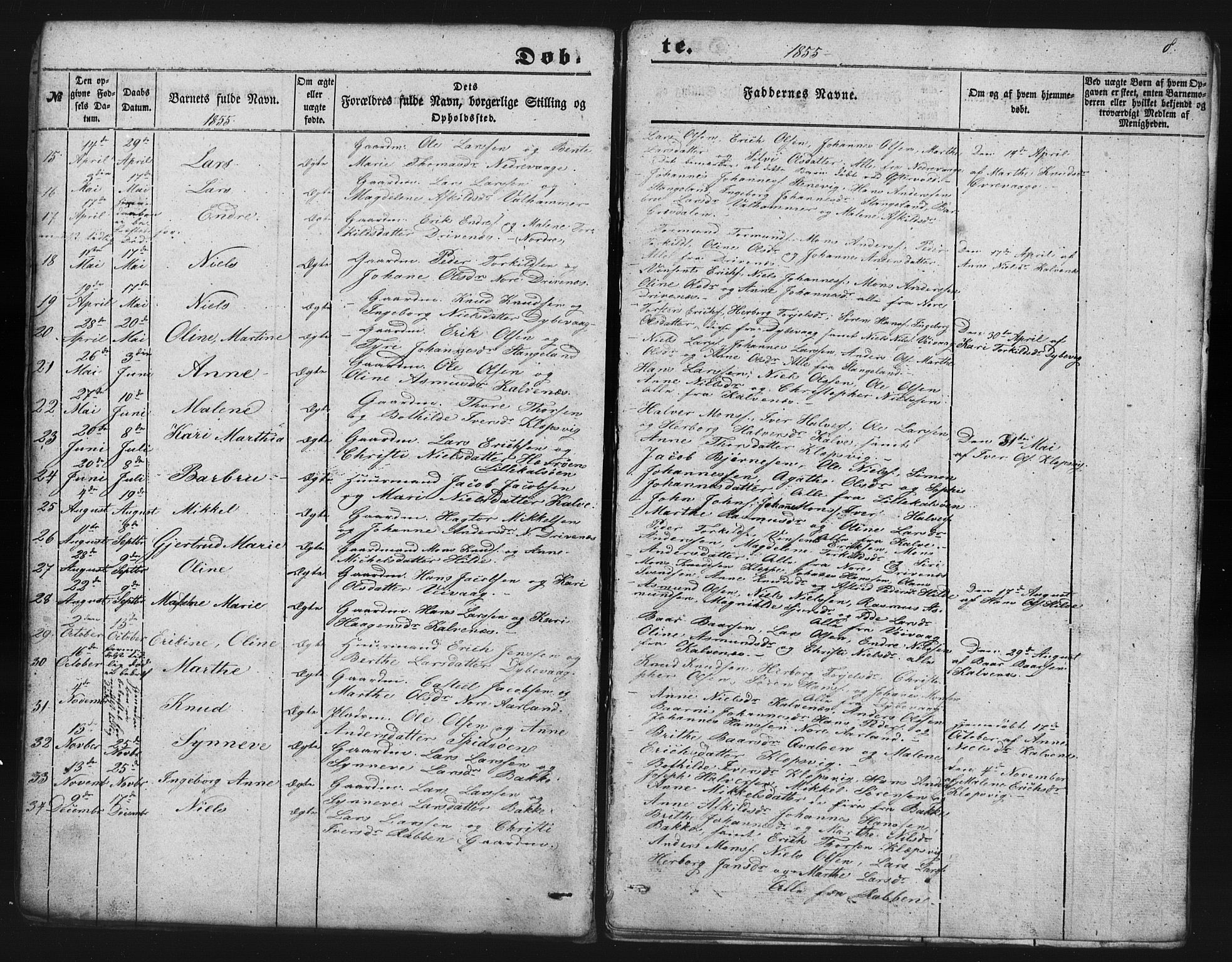 Austevoll sokneprestembete, AV/SAB-A-74201/H/Ha/Hab/Habb/L0001: Klokkerbok nr. B 1, 1852-1864, s. 8