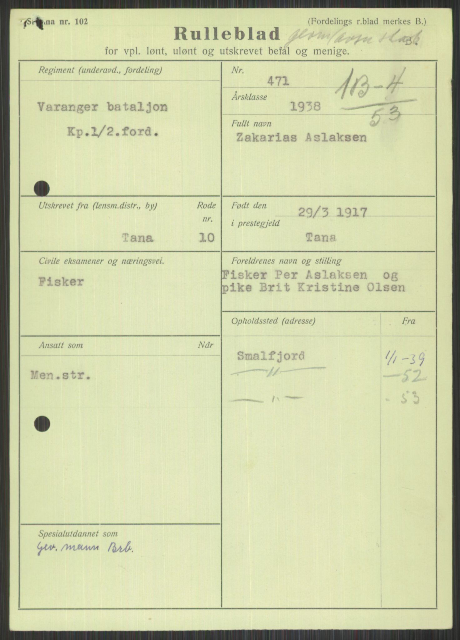 Forsvaret, Varanger bataljon, AV/RA-RAFA-2258/1/D/L0441: Rulleblad for fødte 1913-1917, 1913-1917, s. 1277