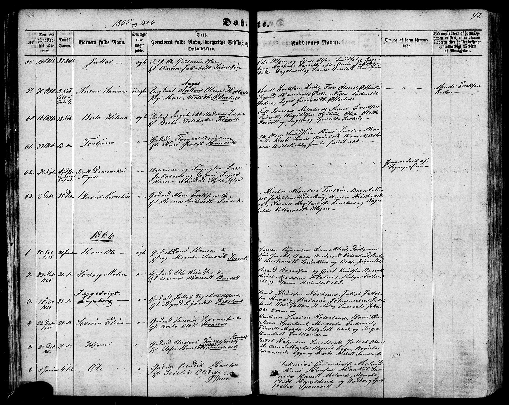 Skjold sokneprestkontor, SAST/A-101847/H/Ha/Haa/L0008: Ministerialbok nr. A 8, 1856-1882, s. 42