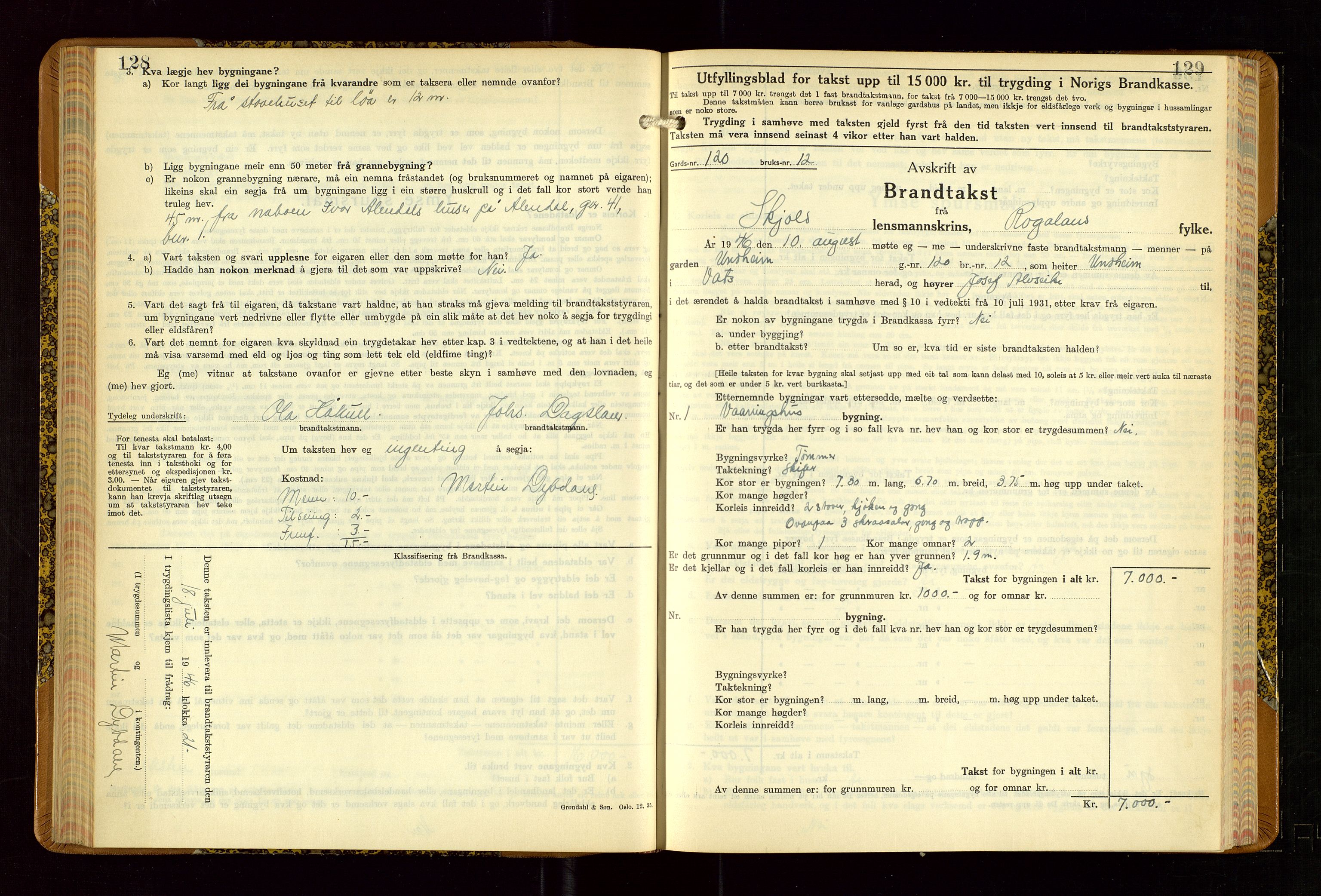 Skjold lensmannskontor, AV/SAST-A-100182/Gob/L0002: "Branntakstbok for Skjold lensmannskrins Rogaland fylke", 1939-1952, s. 128-129