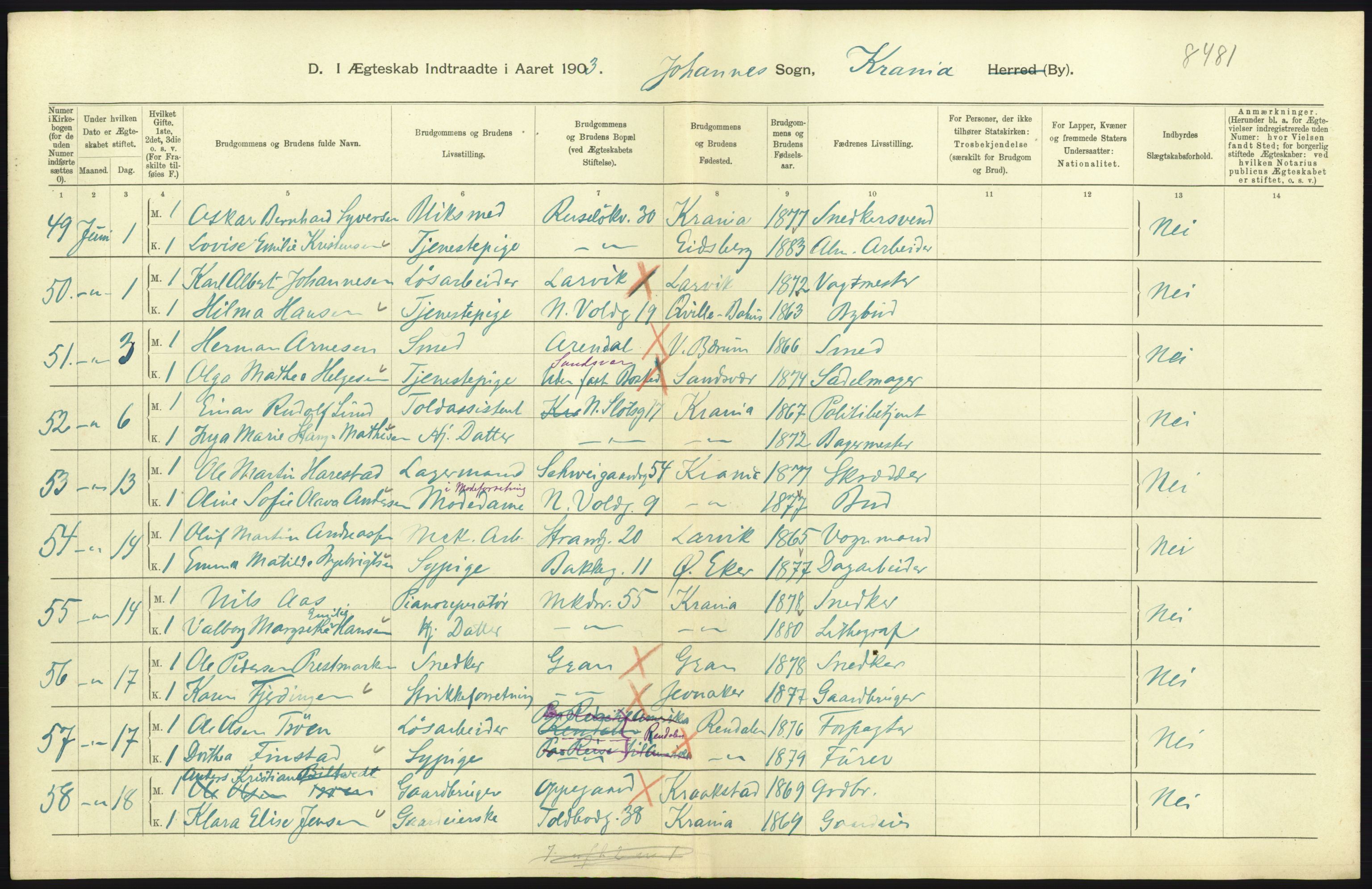 Statistisk sentralbyrå, Sosiodemografiske emner, Befolkning, AV/RA-S-2228/D/Df/Dfa/Dfaa/L0004: Kristiania: Gifte, døde, 1903, s. 545