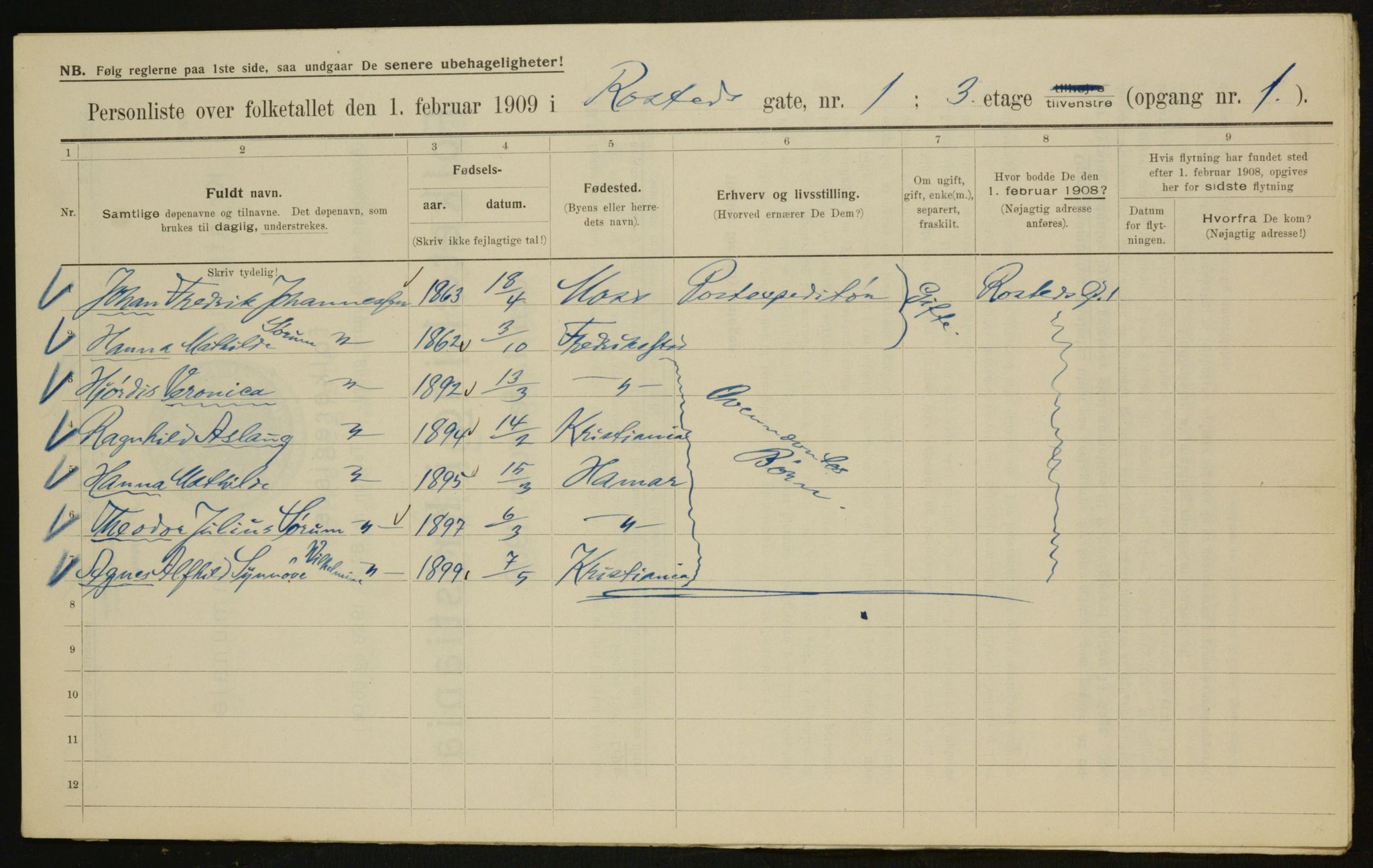 OBA, Kommunal folketelling 1.2.1909 for Kristiania kjøpstad, 1909, s. 76302