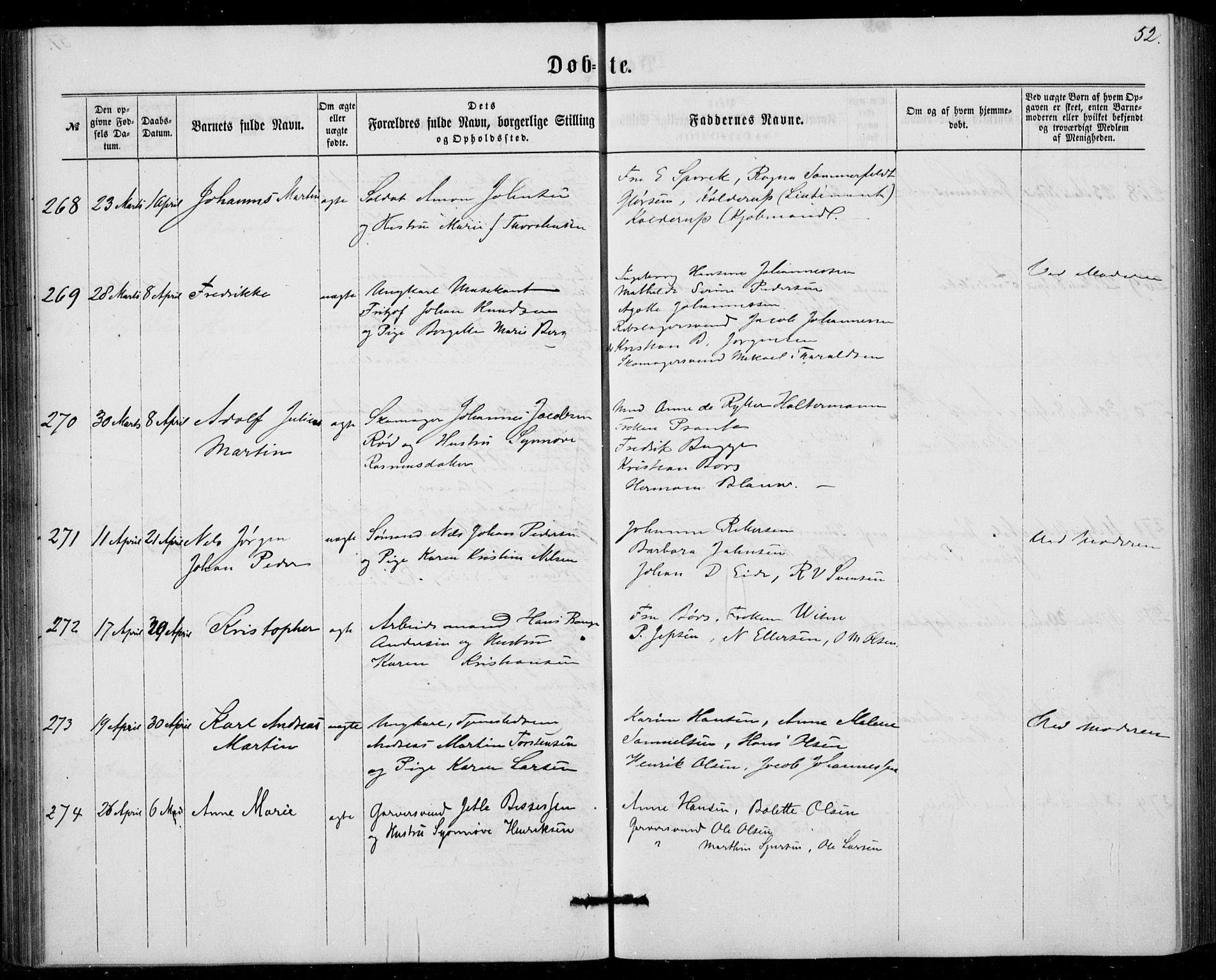 Fødselsstiftelsens sokneprestembete, ført av overlegen*, SAB/-: Ministerialbok nr. A 1, 1863-1883, s. 52
